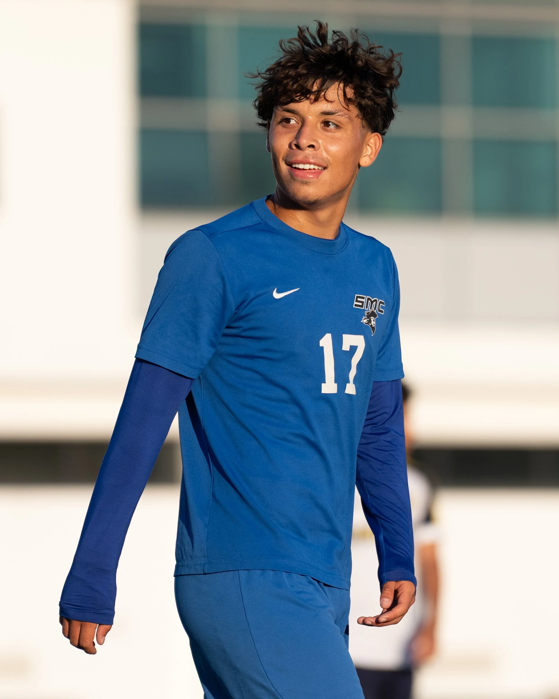  The Santa Monica College (SMC) Corsairs Zen Franco (17) smiles after he scored goal during the second half of the matchup against College of the Canyons Cougars on Tuesday, Oct. 13, 2026, at Corsair Field in Santa Monica, Calif.  Franco also had an 