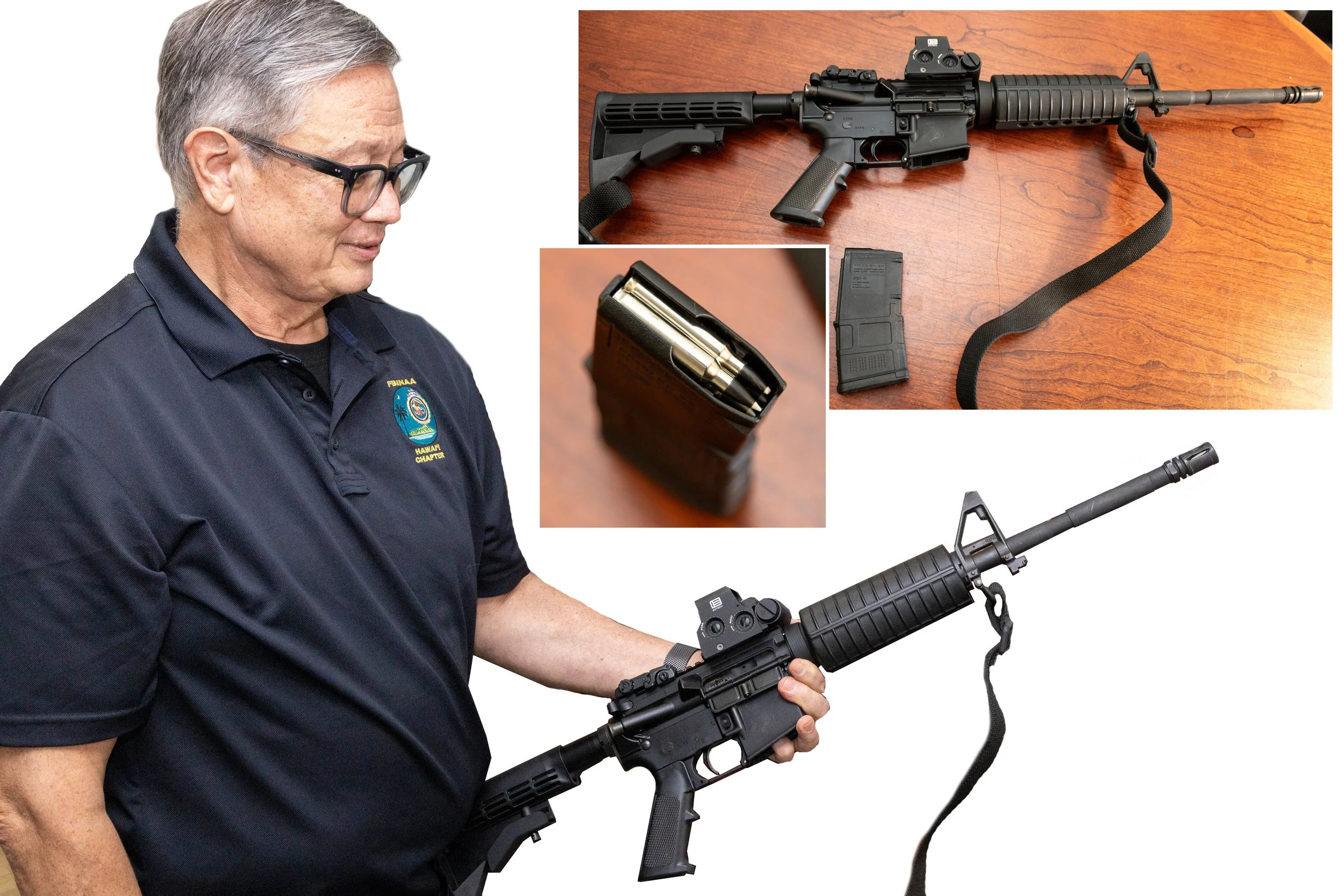  Photo illustration: Santa Monica College Police Department (SMCPD) Chief Johnnie Adams, who has been with SMCPD since 2019, pictured holding a Colt AR-15-style Enhanced Patrol Rifle on Wednesday, October 7, 2026, in his office in Santa Monica, Calif