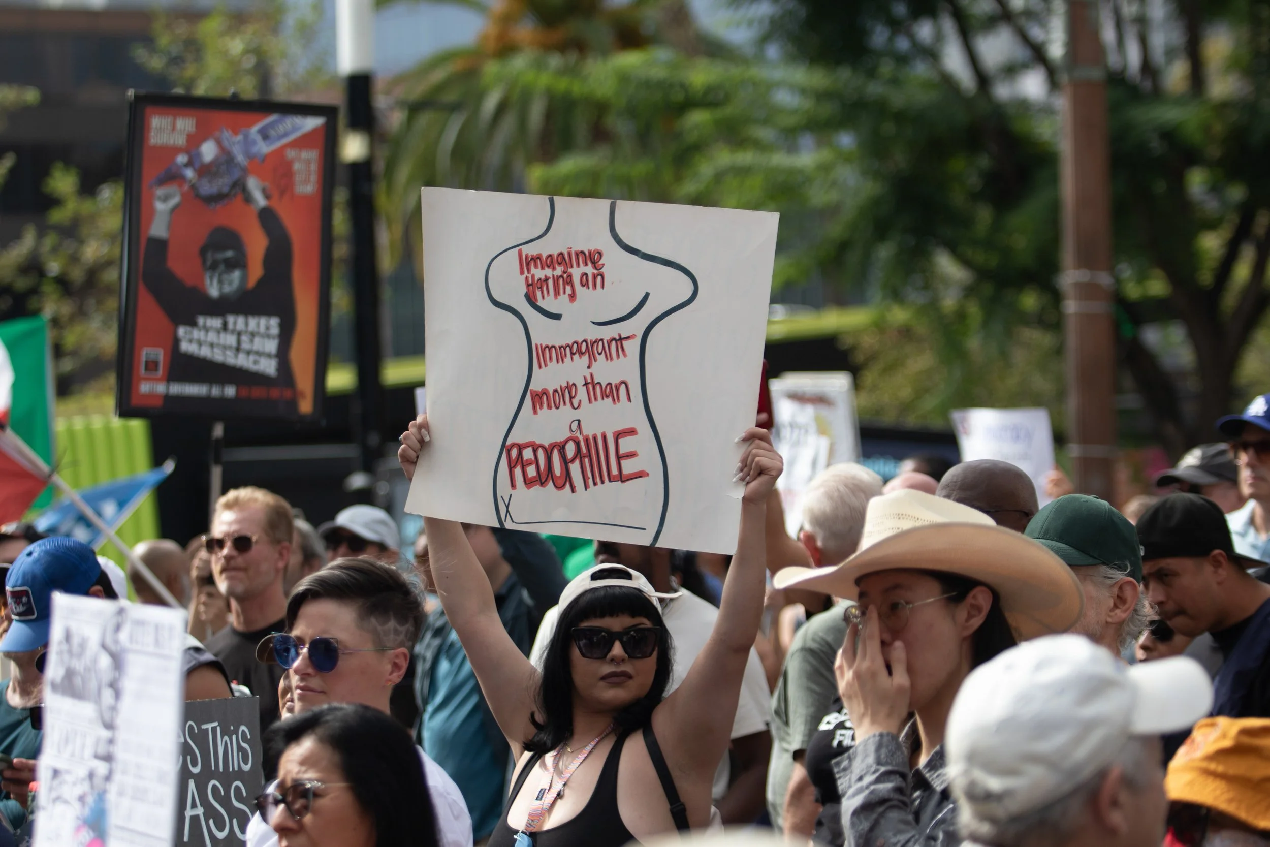  Demonstrators gather during the “No Kings” rally organized by 50501 SoCal and the Los Angeles No Kings Coalition at Gloria Molina Grand Park in downtown Los Angeles on Saturday, Oct. 17, 2026. The demonstration aimed to encourage voter participation