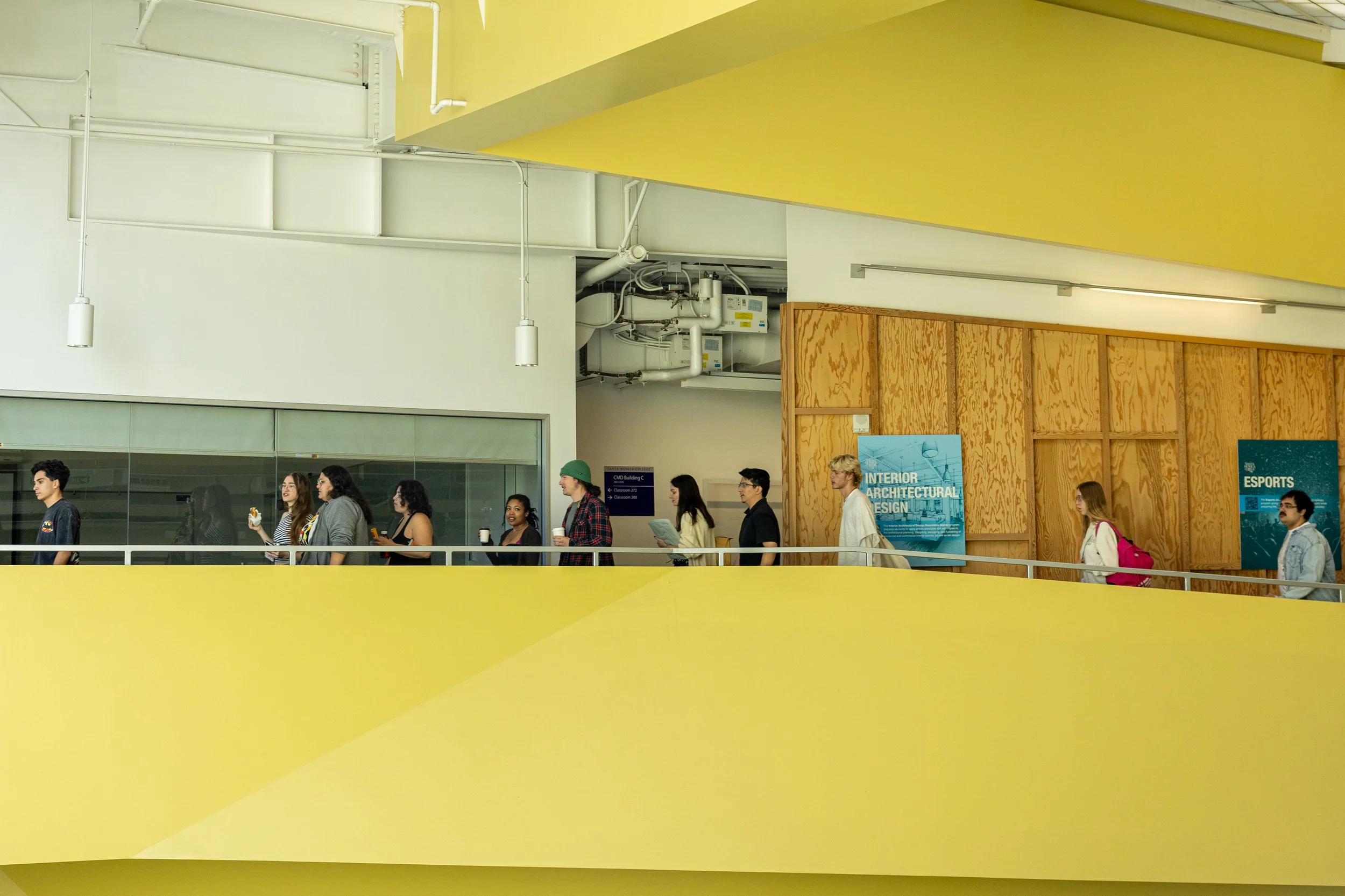  Students walk along a second-floor walkway toward an exit during the Great California ShakeOut earthquake drill at Santa Monica College’s Center for Media and Design in Santa Monica, Calif., on Thursday, Oct. 15, 2026. The drill required everyone to