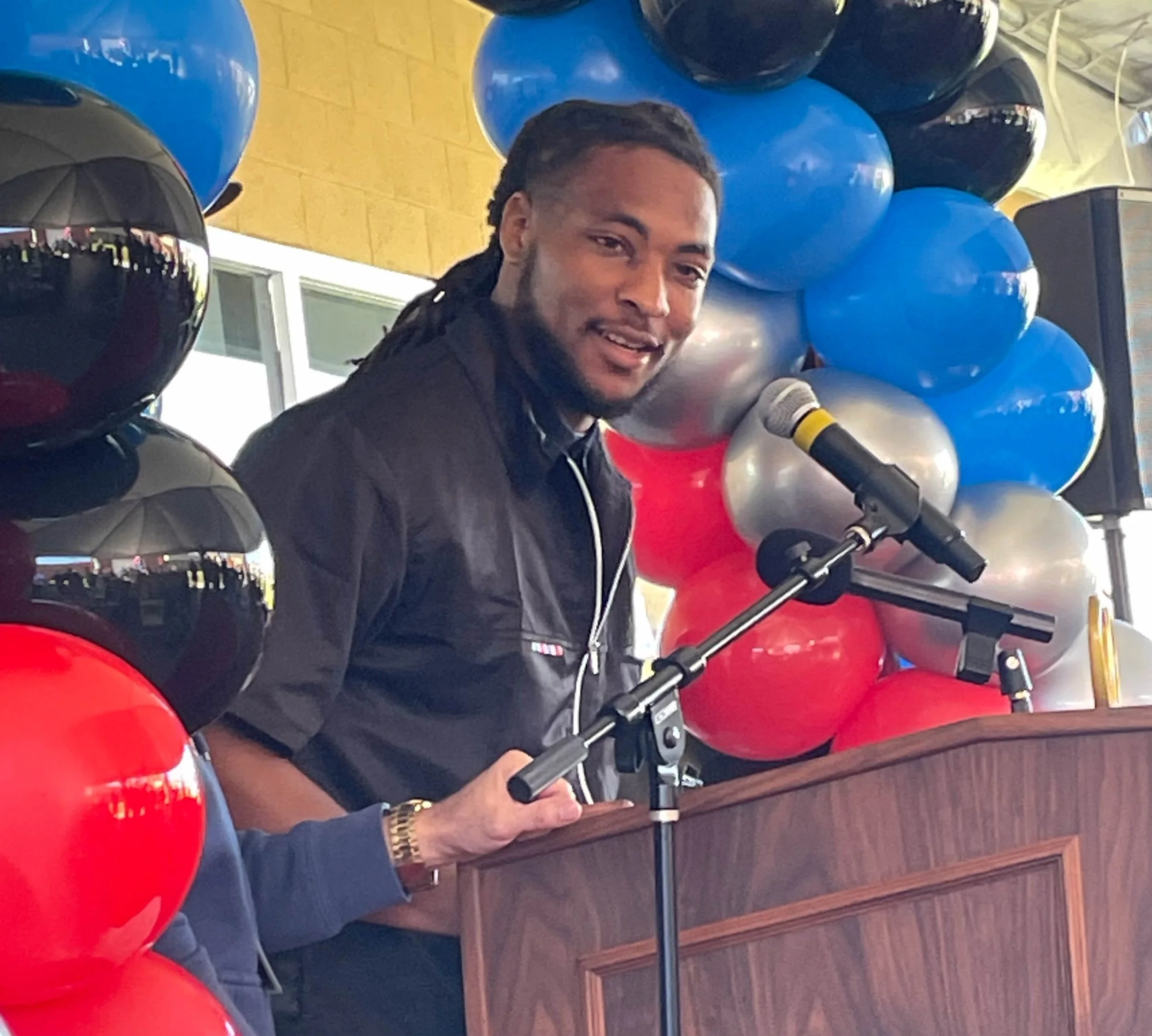  Santa Monica College Barbering Program at the Barry J. Nidorf Juvenile Hall 16350 Filbert Street, Sylmar, Calif., on Oct. 24, 2026. Barbering student expressing special words and prayers at today's event. SMC Program starting this coming monday.  Ma