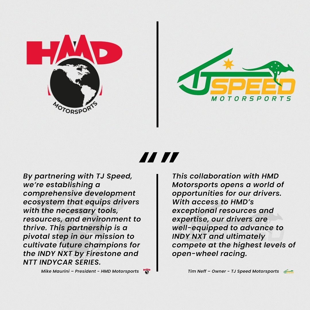 π€π€π€π€π€
@tjspeedmotorsports and @hmdmotorsports have joined together to establish a Driver Development Program that creates a clear path from USF Pro 2000 to @indynxt π₯βΌοΈ
In this new collaboration, TJ Speed will serve as HMD Motorsports’