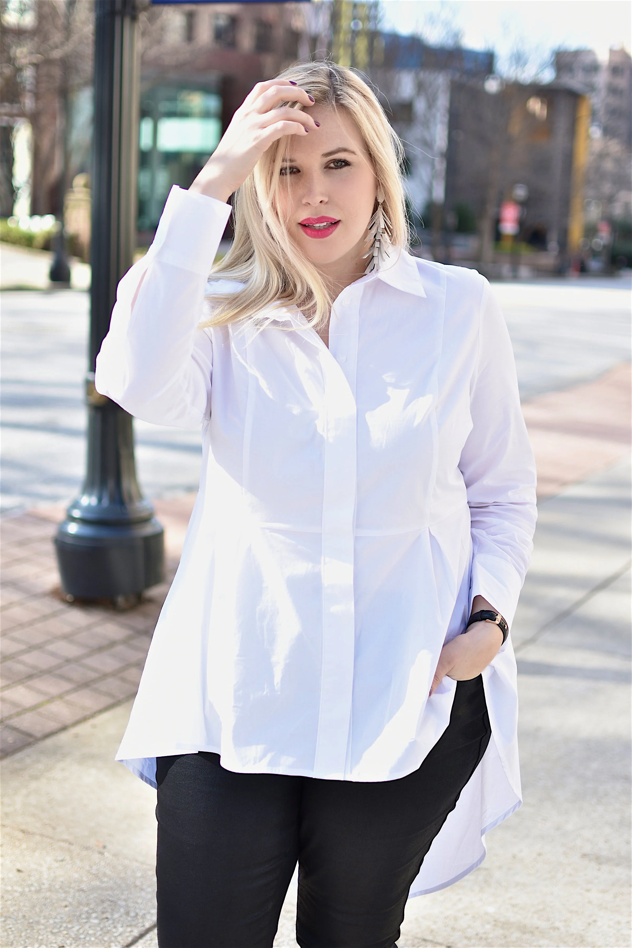 Long Sleeve Lane Bryant Dressy Tops Classic Long-Sleeve V-Neck Tunic