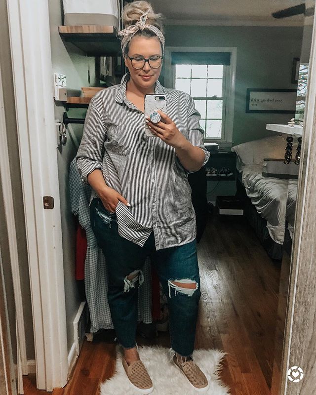 Hi. Friday mental health update:
This week I...
said No to laundry, and yes to snuggles
said No to my phone, and yes to cooking
said No to TV, and yes to playing outside
said No to work, and yes to my babies

My house is a wreck. But I’m saying No to the anxiety that so easily has a hold on me and can so quickly make me spin. And I’m choosing to say YES to the fact that there is so much more to life than a perfect house, a perfect bedtime, a perfect routine, or the perfect jobs.

I’m a lot happier these days. The combo of meds, a therapist, writing things down, ASKING FOR HELP and taking deep breaths is helping tremendously. I look at my kids who are melting down and choose to feel joy, rather than anger or stress which is really hard. And I’m not always successful. But I’m trying, and it’s working more and more.
//
Sidenote... these jeans are on maj sale and my $14 memory foam slip ons are giving me life!!! http://liketk.it/2B6Nh #liketkit @liketoknow.it #LTKcurves #LTKbaby #LTKfamily #momlife #postpartum #ppd #postpartumanxiety #ppa #motherhoodunfiltered @liketoknow.it.family