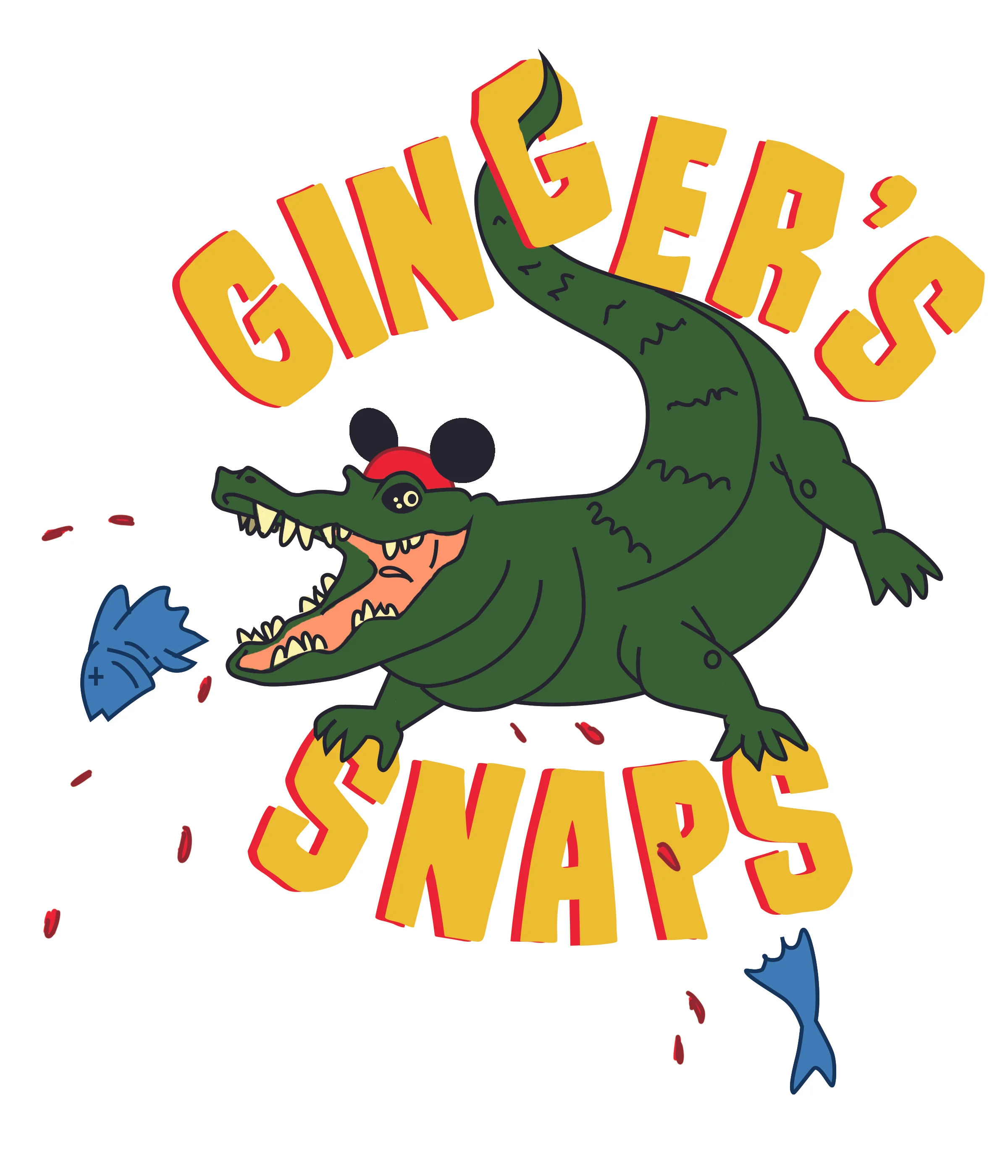 This is a T-shirt logo I designed for a friend who competes in scavenger hunts at Disneyland. "Ginger's snaps" are among the many bad puns you can hear on the Jungle Cruise attraction. Design and illustration by me.