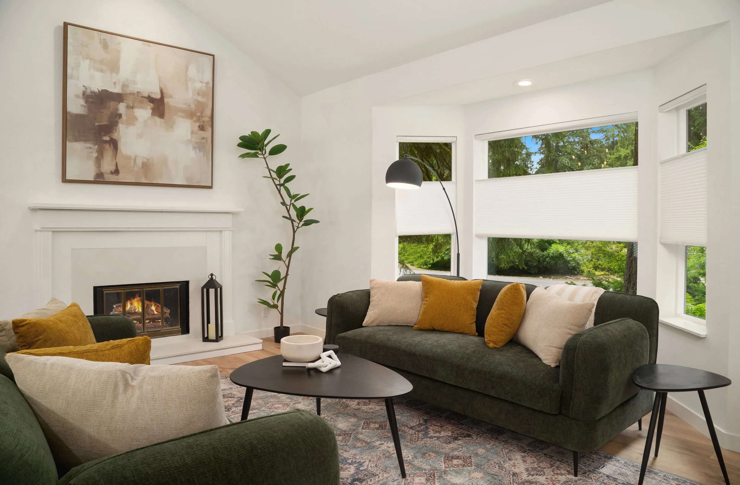 Light filtering window treatments in living, family rooms