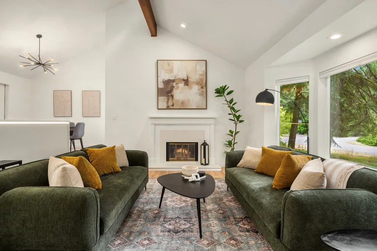 Living room with vaulted ceilings