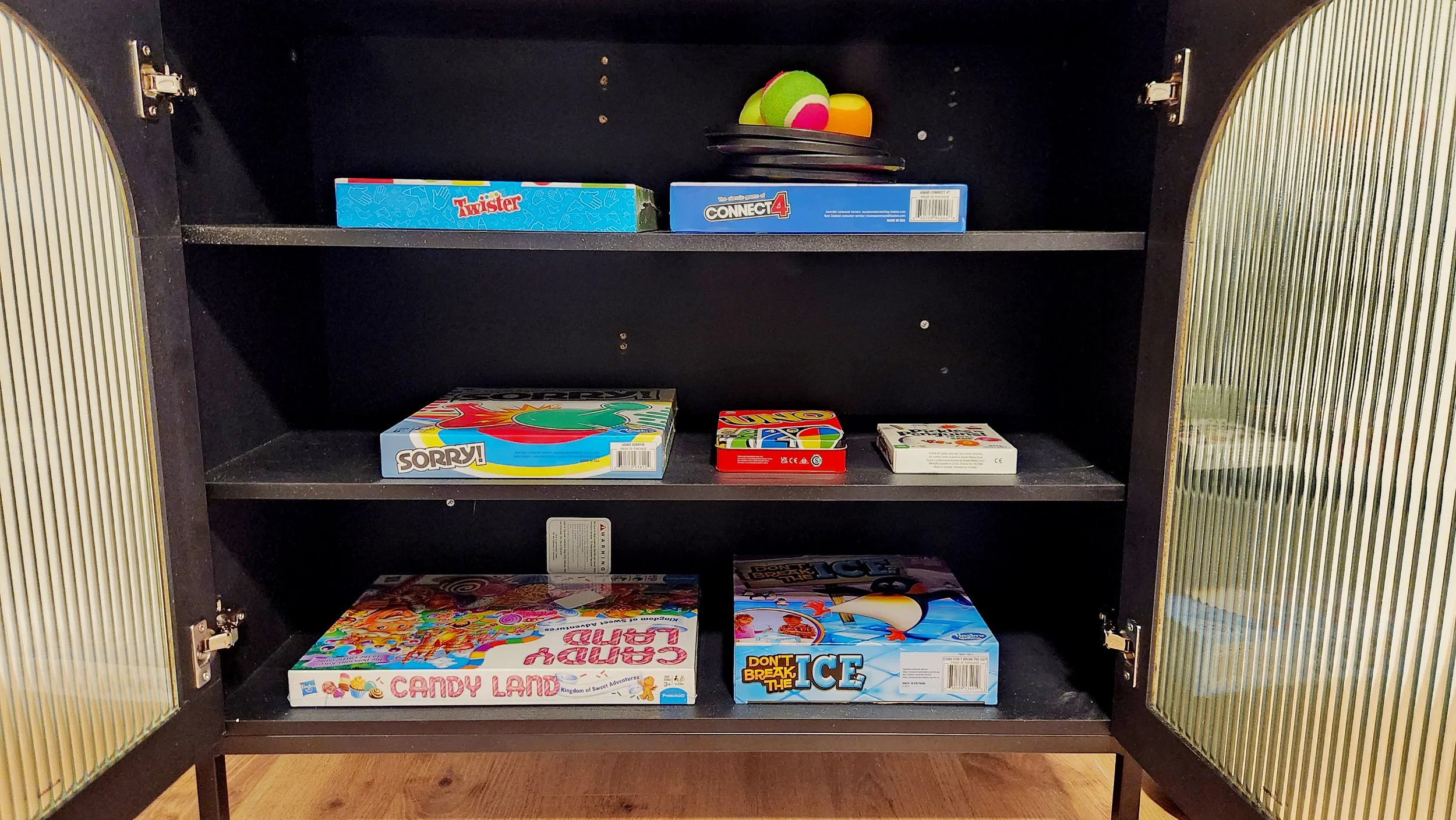 Game cabinet in family room