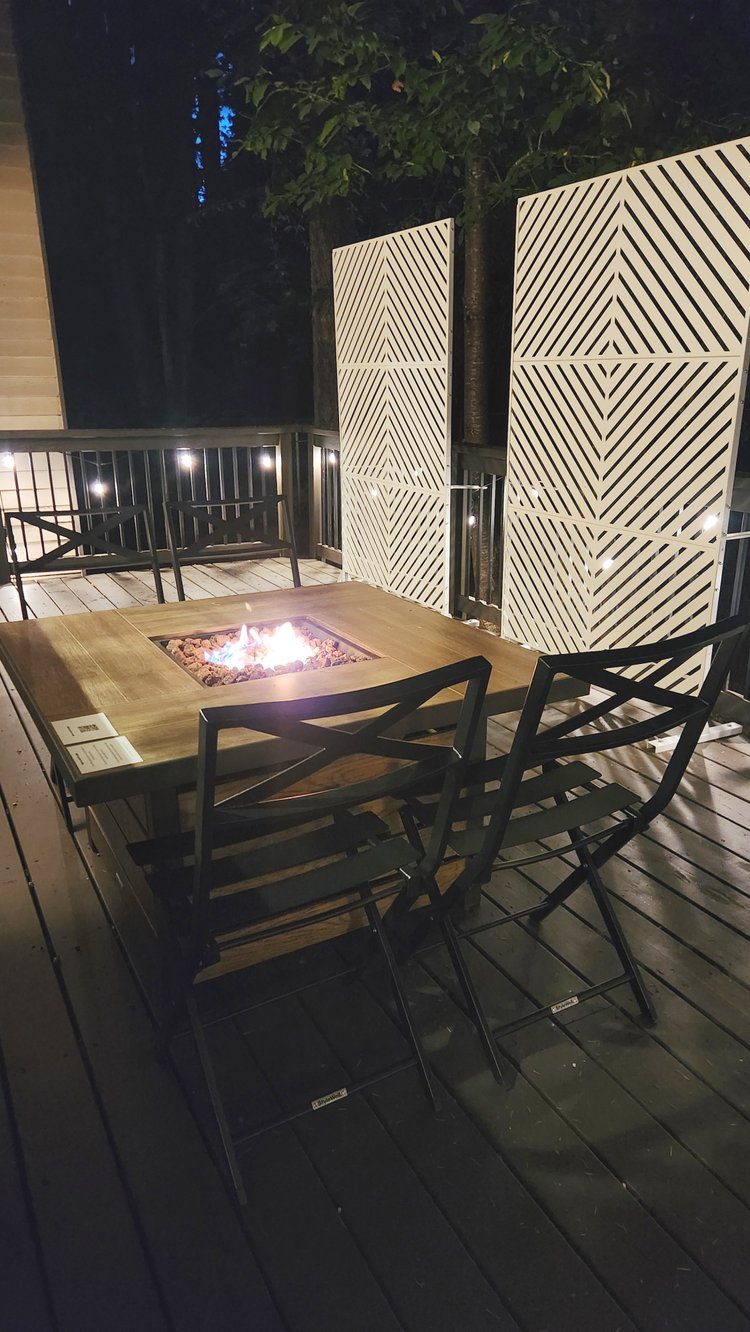Fire table on deck off of kitchen and dining room