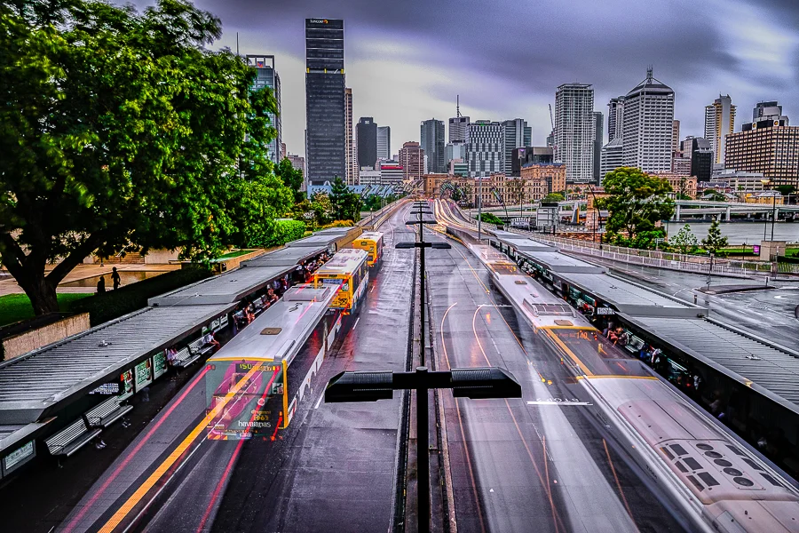 Southbank's bus station in rush hour among all the hustle and bustle