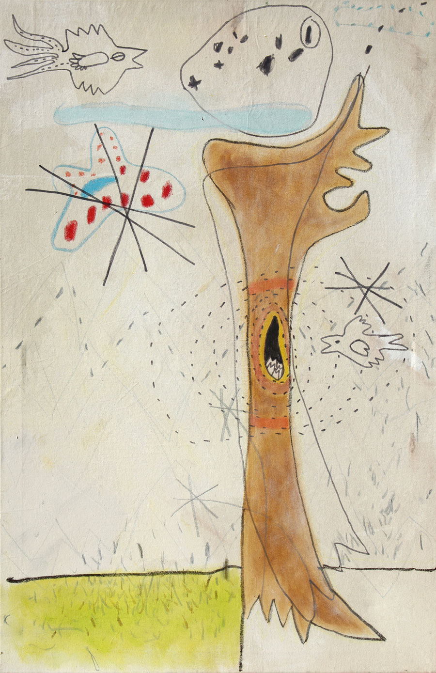 leben - tod - leben (2004) Acryl, Marker, Ölkreiden auf Leinwand 80 x 125 cm