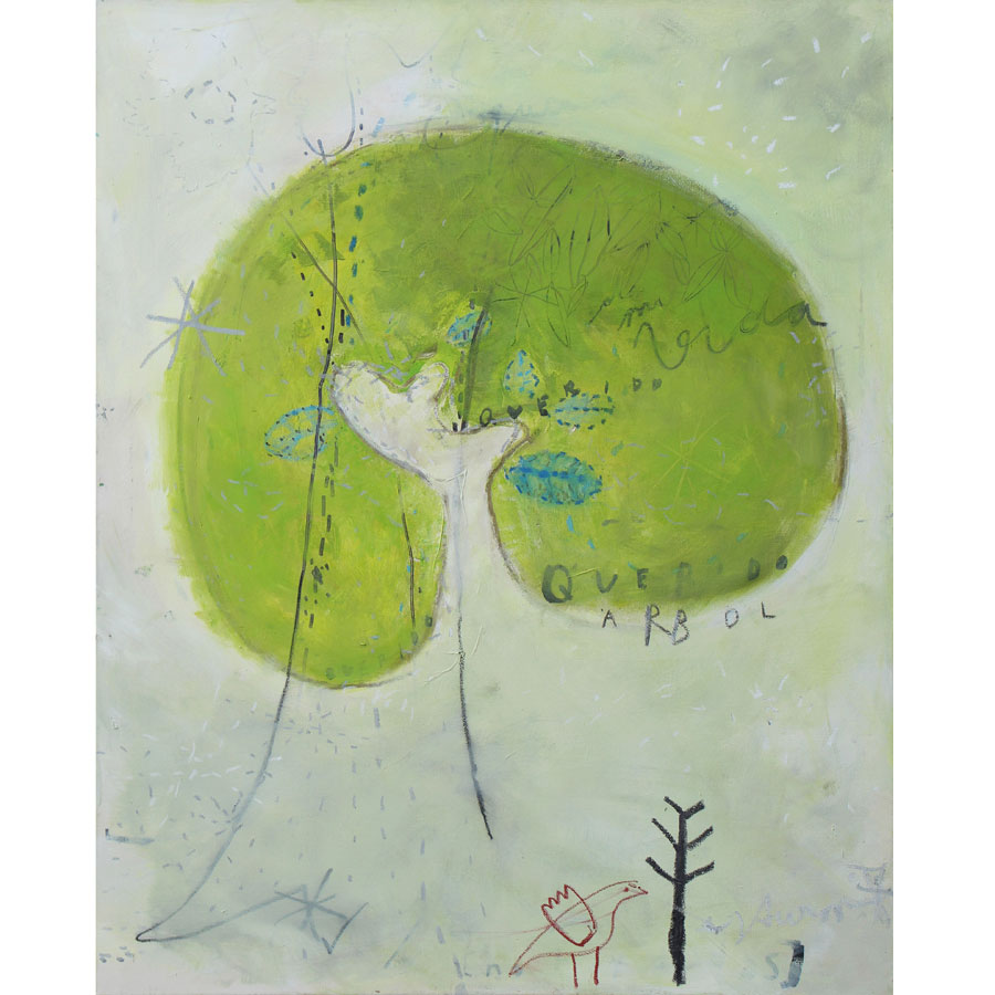 tree dream: arbol de mi vida (2016)<br>Acryl, Marker, Ölkreiden auf Leinwand<br>80 x 100 cm