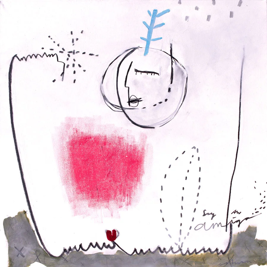 thanks for inspiration (2016) Acryl, Marker, Ölkreiden auf Leinwand 100 x 100 cm