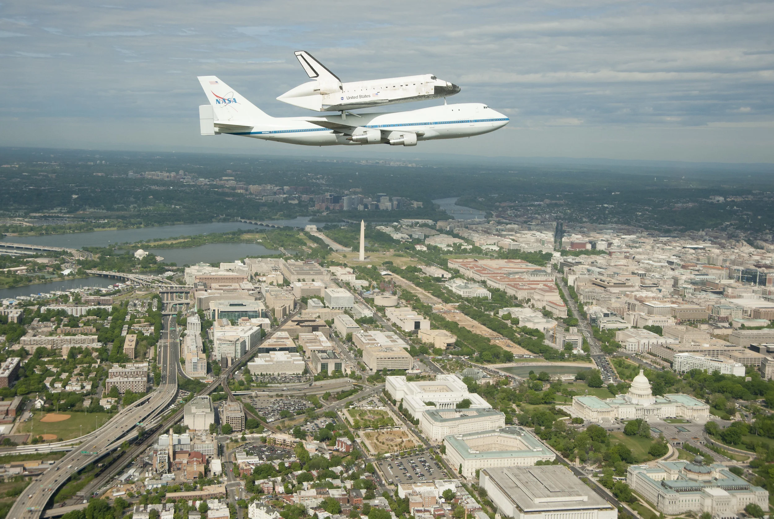 2012 picture of the Space Shuttle discovery preparing for transfer to the National Air and Space Museum