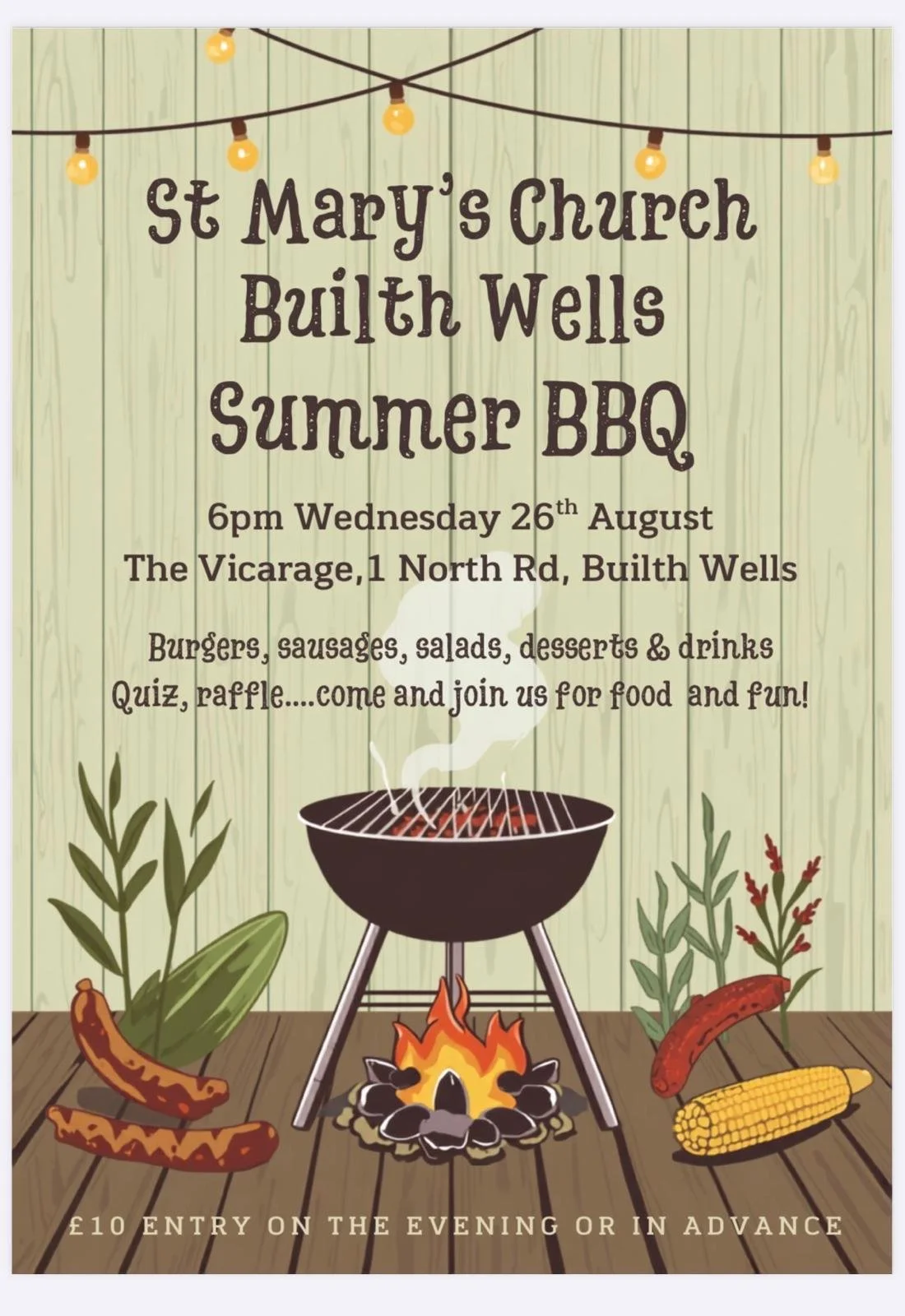 BBQ 26th August Builth Wells Vicarage 6pm