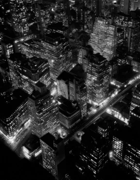 Nightview , New York City (1932), gelatin silver print (Berenice Abbott Archive, Ryerson Image Centre © Ronald Kurtz, administered by Commerce Graphics Ltd. Inc.)