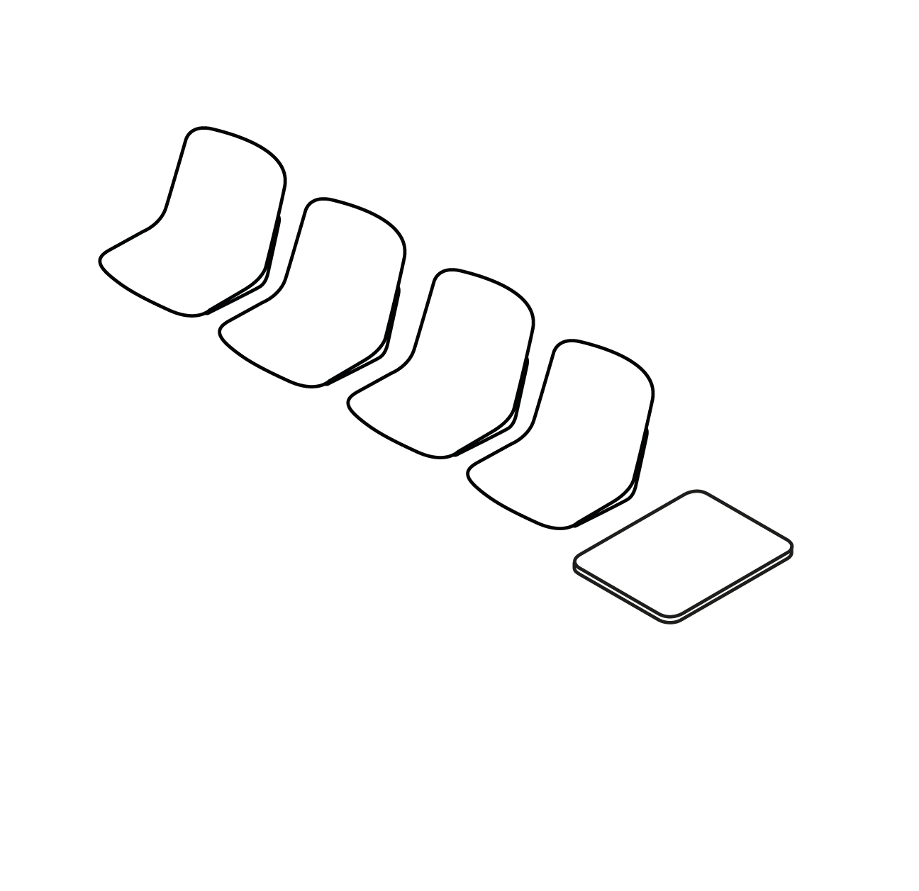  4 places, 1 tablette, 299 cm Pied V : +27 cm Pied FIL : +25 cm 