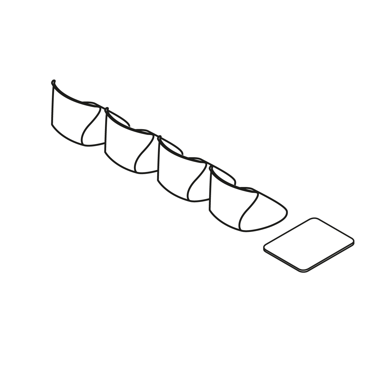 4 places, 1 tablette, 299 cm Pied V : +27 cm Pied FIL : +25 cm 
