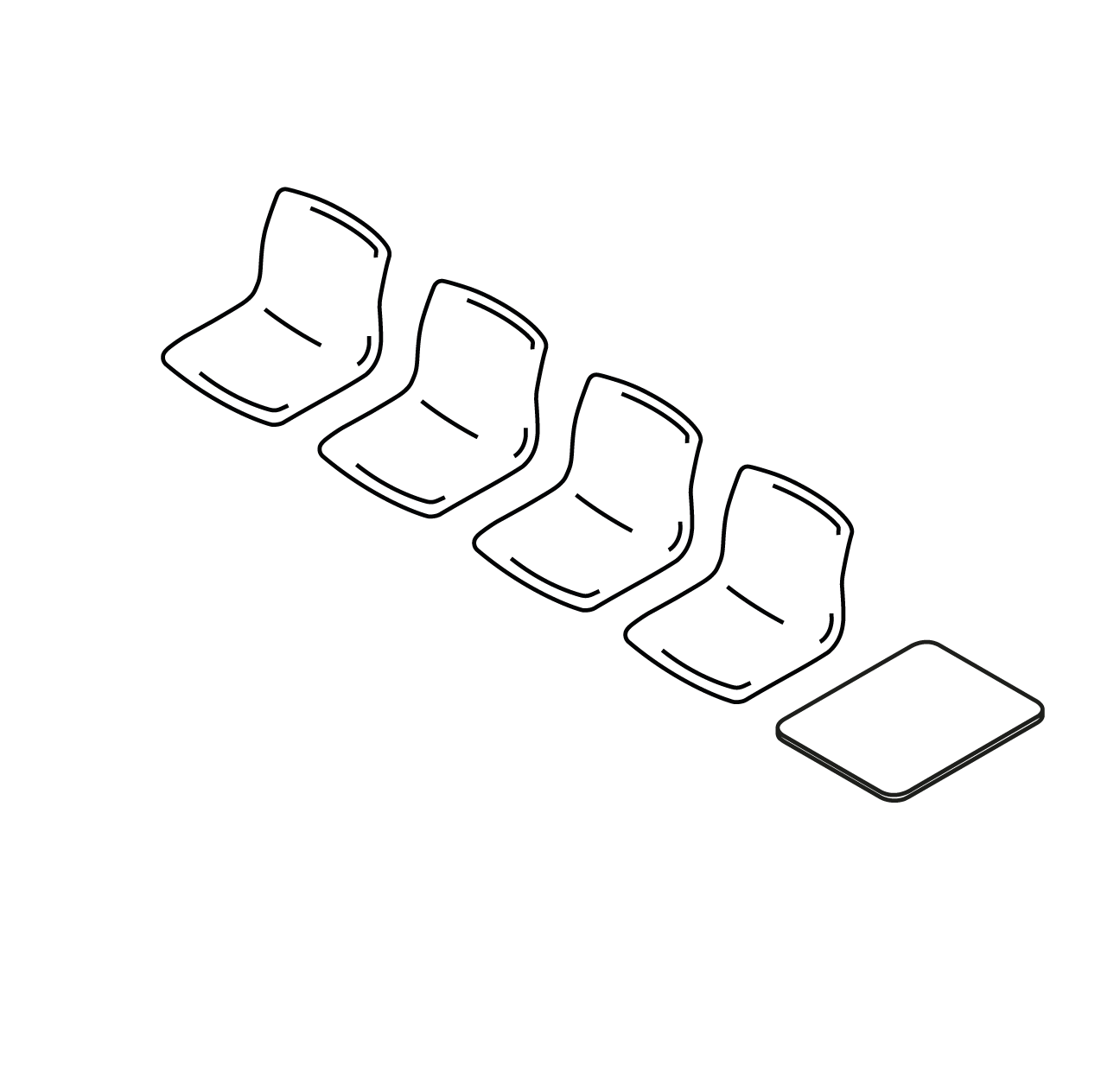  4 places, 1 tablette, 299 cm Pied V : +27 cm Pied FIL : +25 cm 