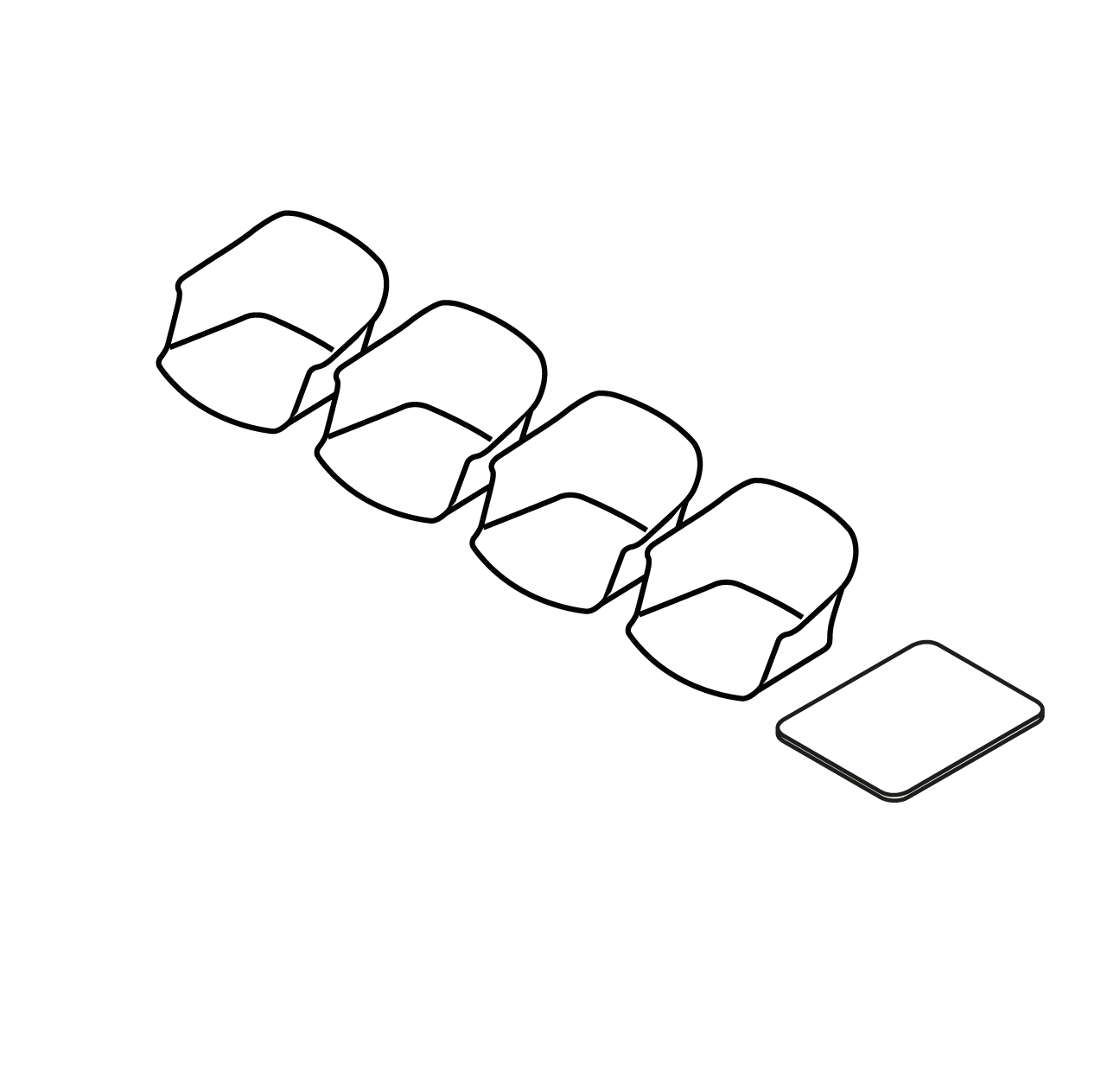  4 places, 1 tablette, 299 cm Pied V : +27 cm Pied FIL : +25 cm 
