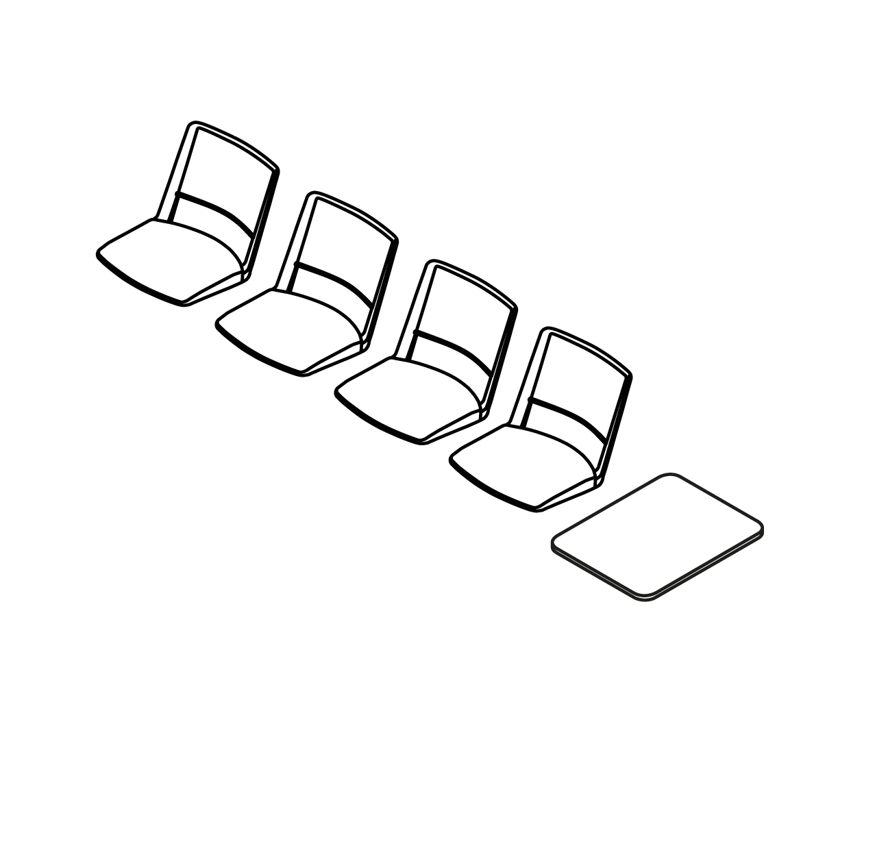  4 places, 1 tablette, 299 cm Pied V : +27 cm Pied FIL : +25 cm 