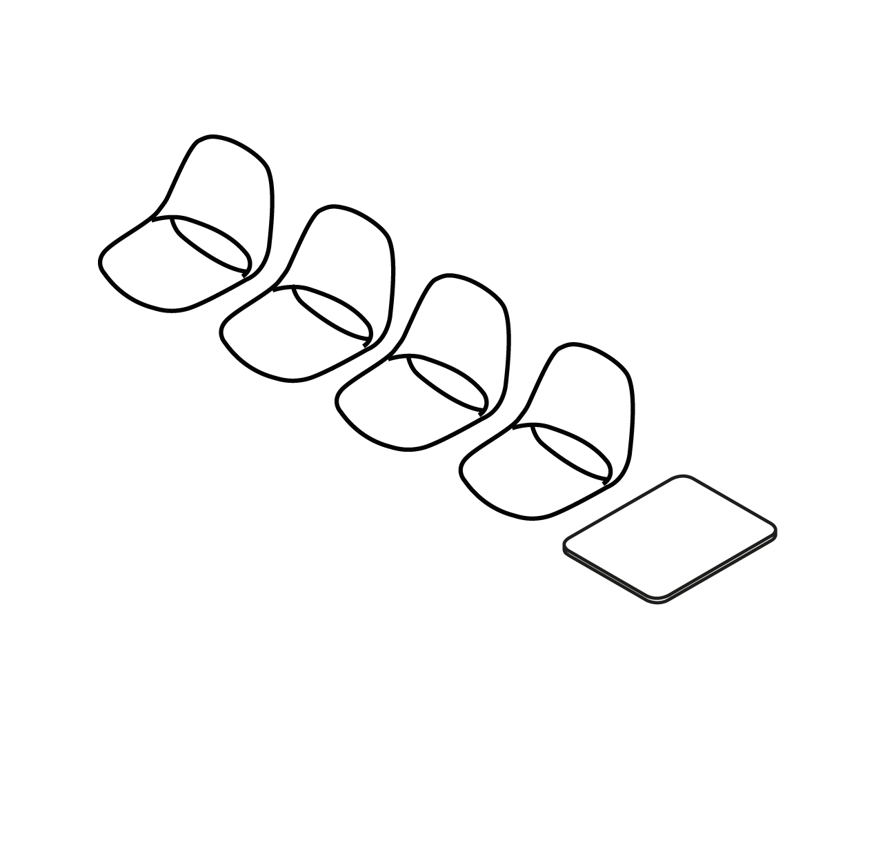  4 places, 1 tablette, 299 cm Pied V : +27 cm Pied FIL : +25 cm 