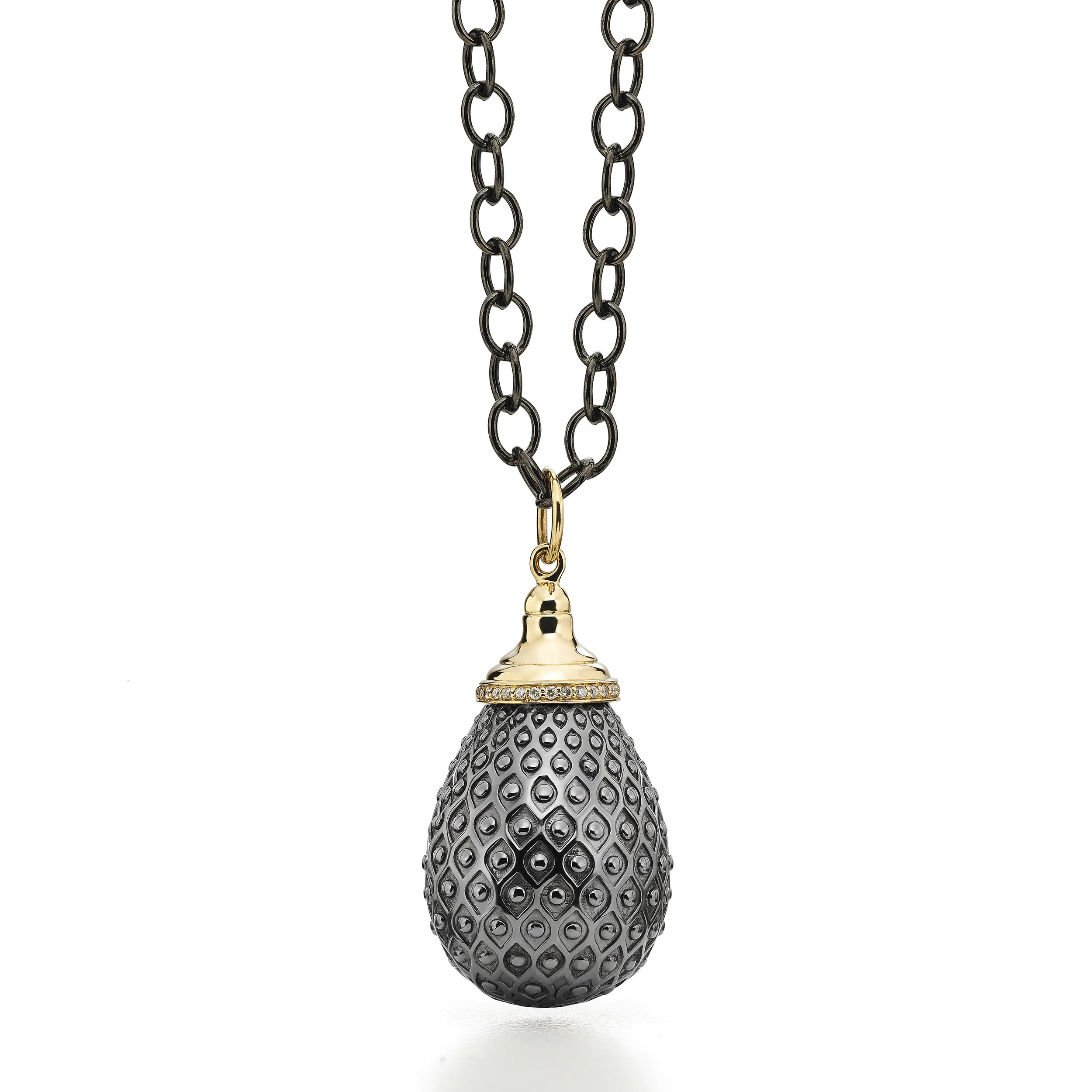 Syna 18 karat yellow gold & oxidized silver pendant with champagne diamonds