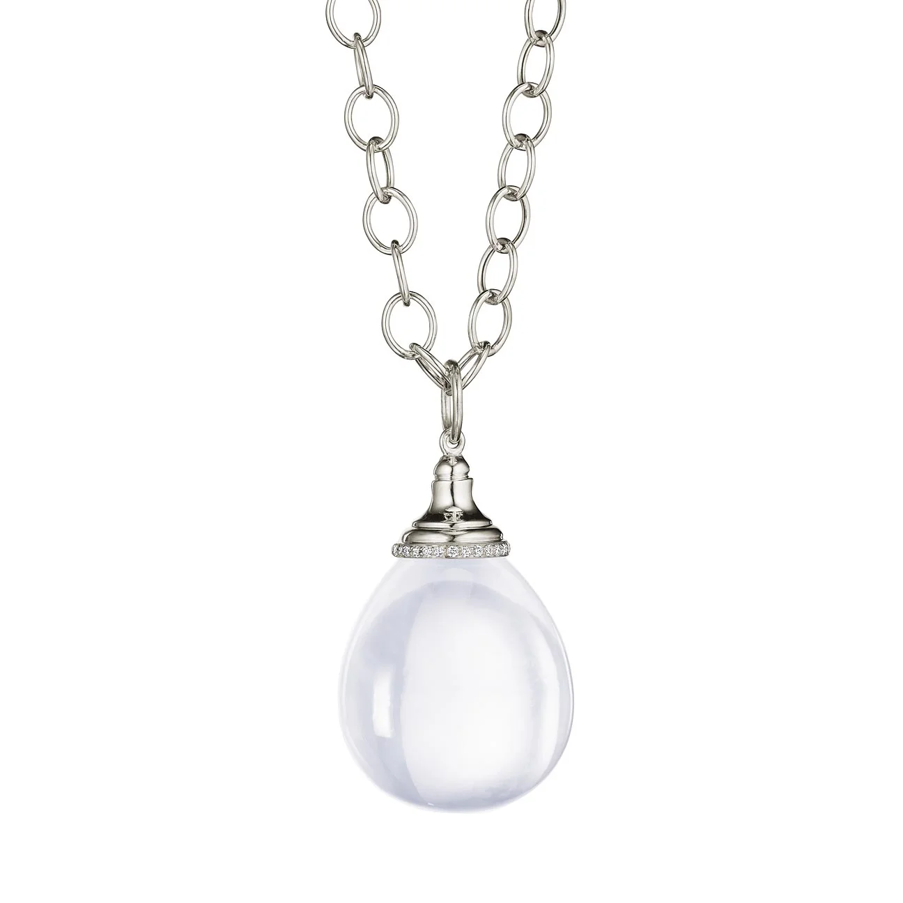 Syna 18 karat white gold moon quartz mogul drop pendant with diamonds