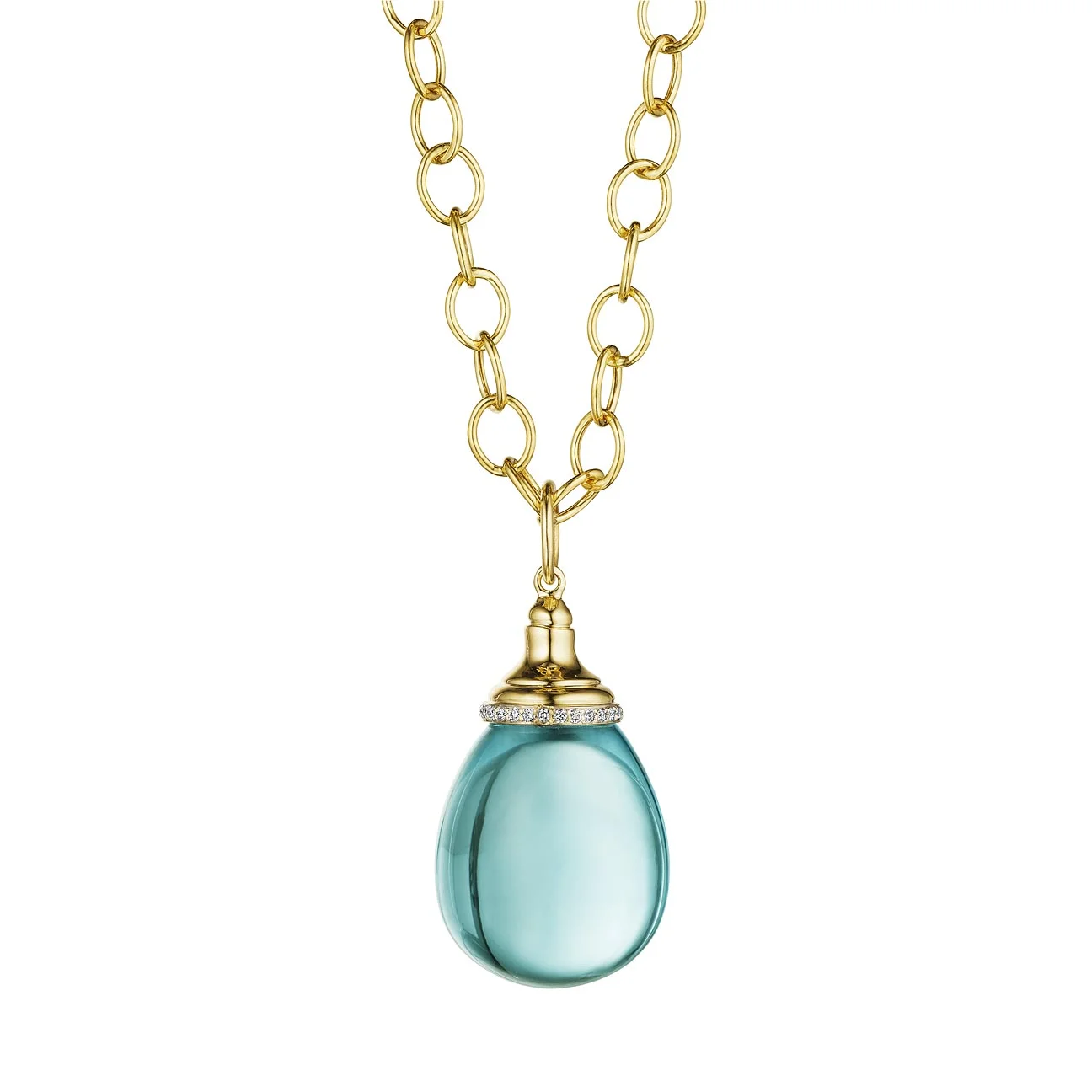 Syna Jewels 18 karat yellow gold blue topaz mogul pendant with diamonds