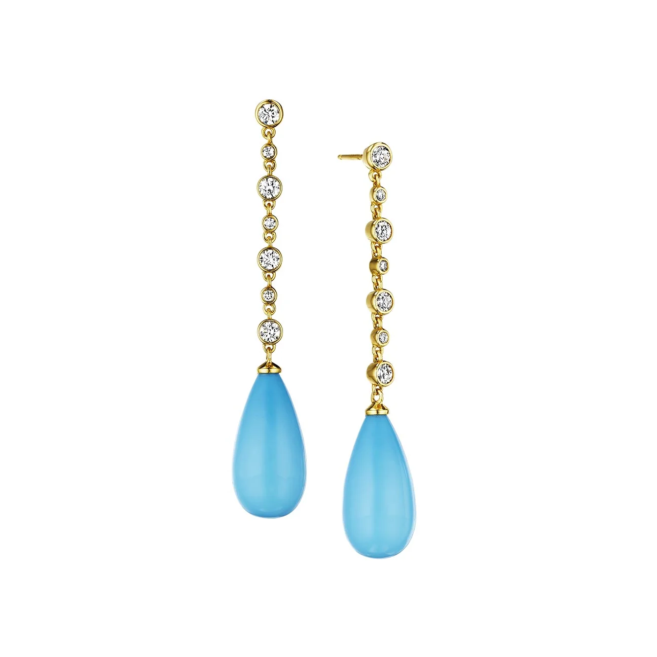 Syna Jewels 18 karat yellow gold sleeping beauty turquoise drop earrings with diamonds