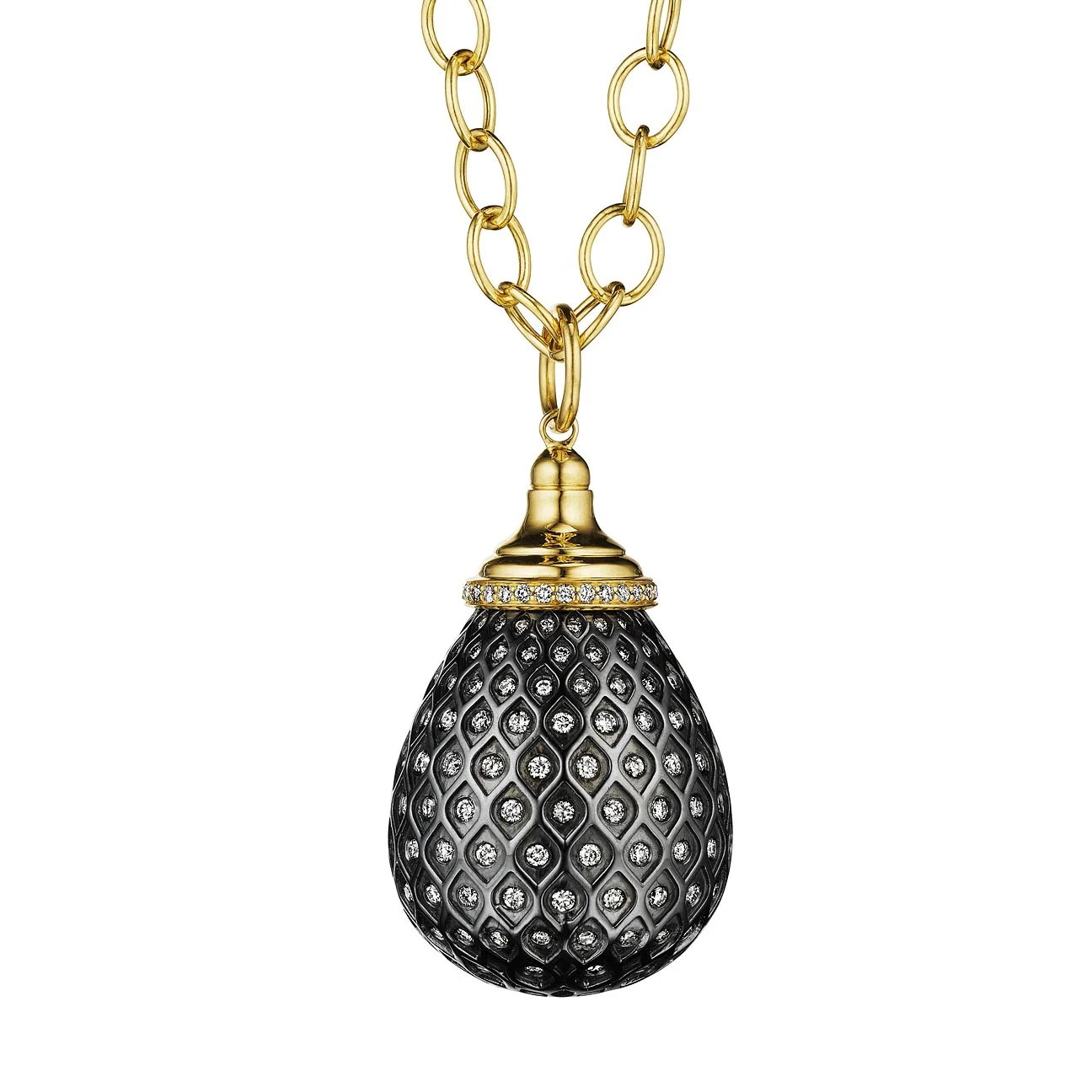 Syna 18 karat yellow gold & oxidized silver pendant with champagne diamonds
