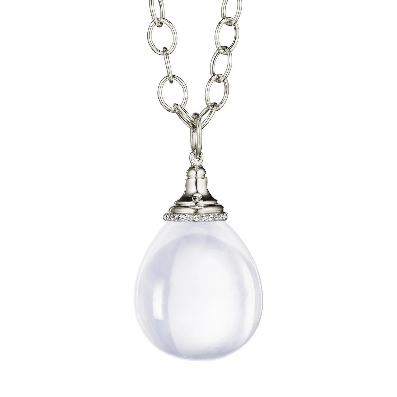 Syna 18 karat white gold moon quartz mogul drop pendant with diamonds