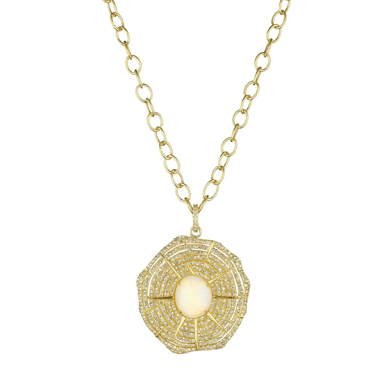 Syna 18 karat yellow gold ethiopian opal pendant with champagne diamonds
