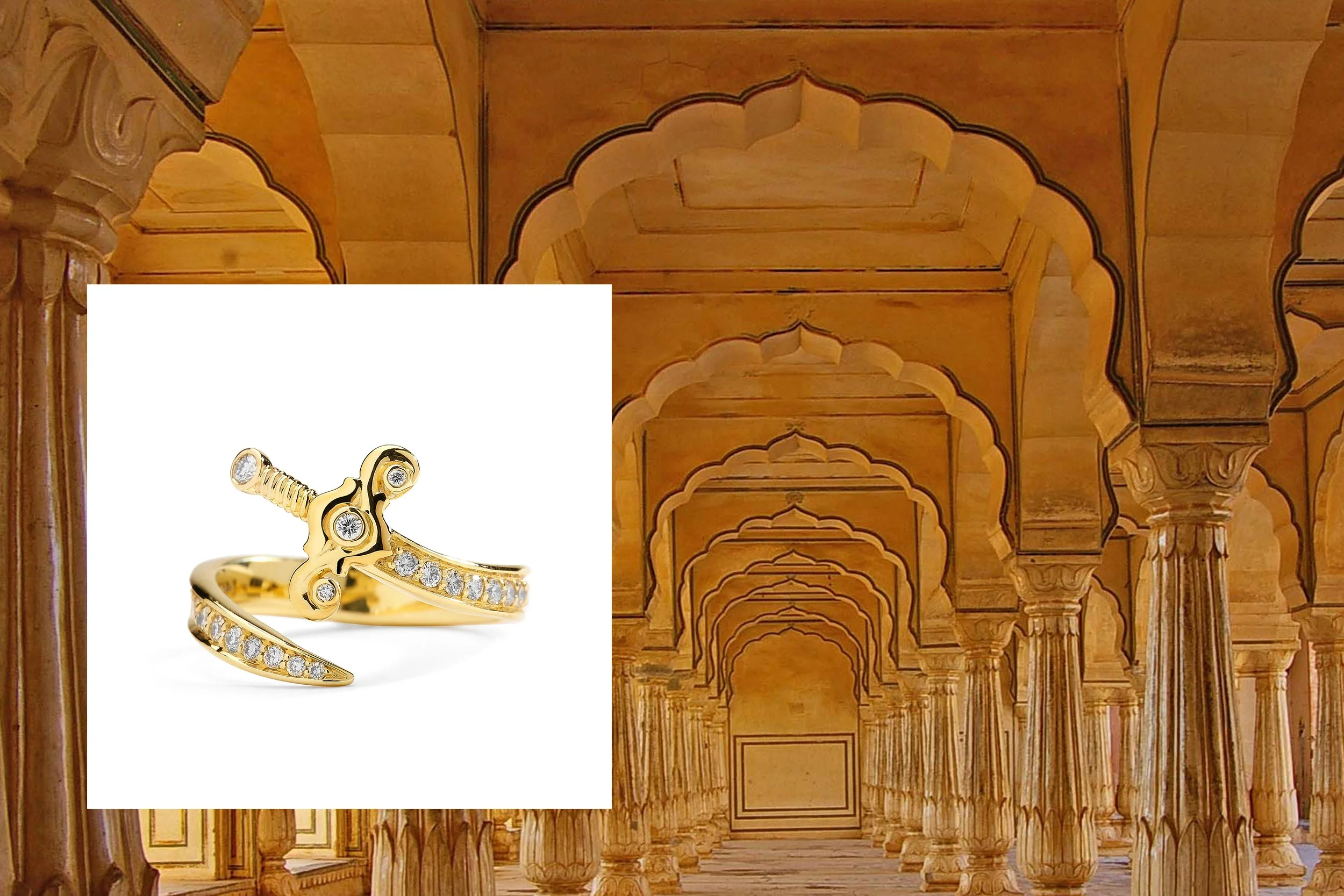 18kyg mogul sword ring with champagne diamonds