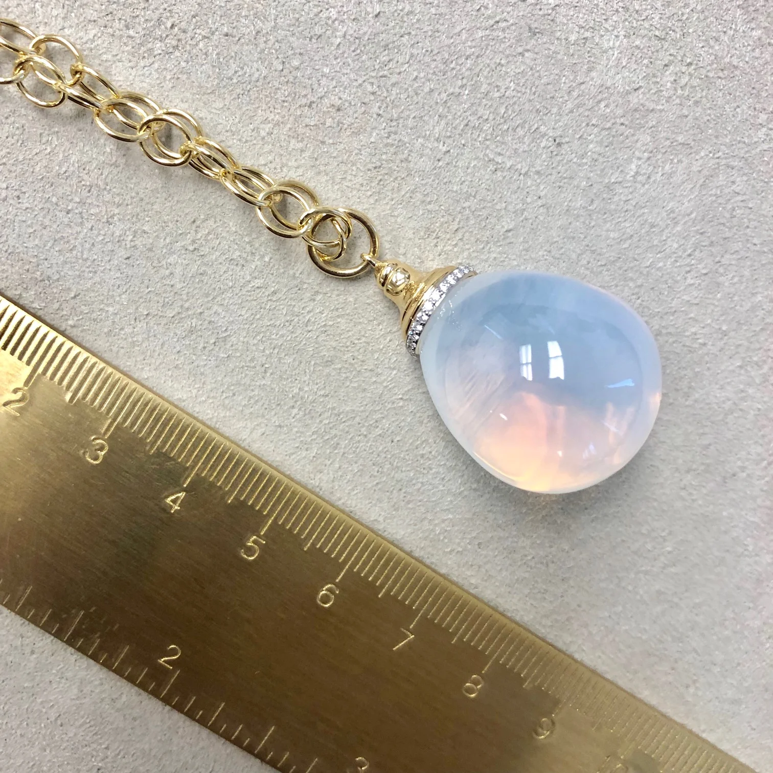 Syna 18 karat yellow gold moon quartz mogul drop pendant with diamonds