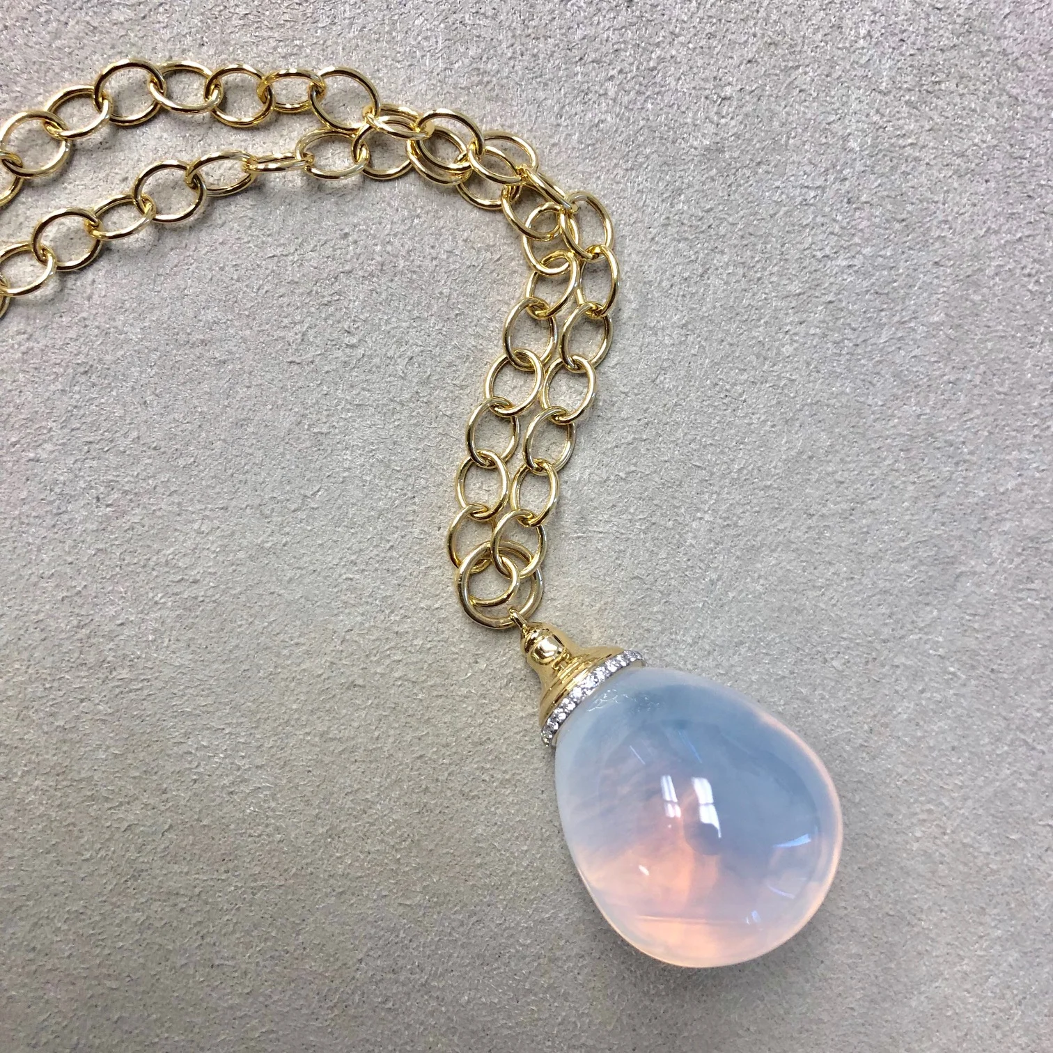 Syna 18 karat yellow gold moon quartz mogul drop pendant with diamonds