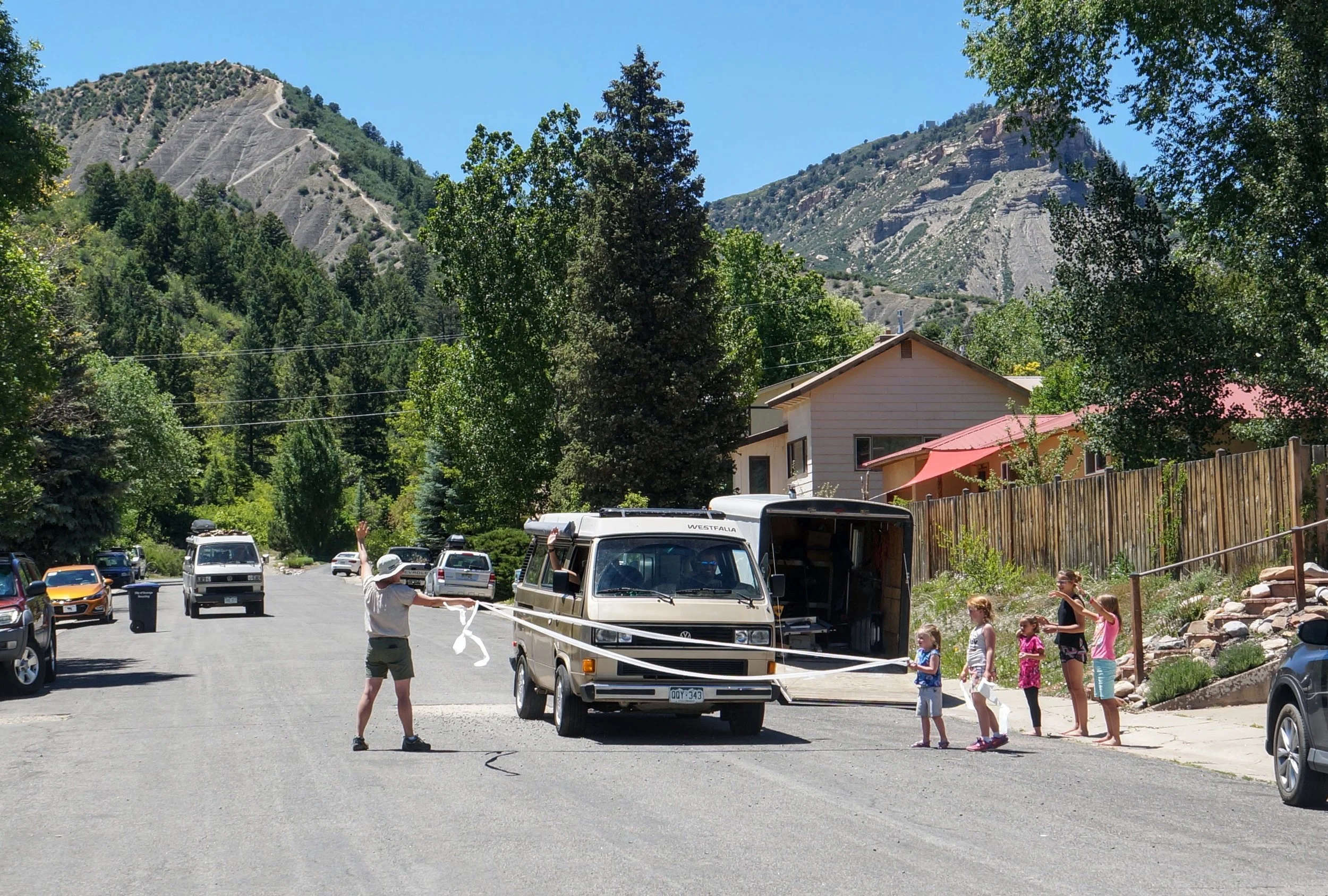 A couple of our favorite neighbors sending us off with hugs, waves, and some good ol' fashioned TP to drive through. Don't zoom in. I'm clearly bawling. 