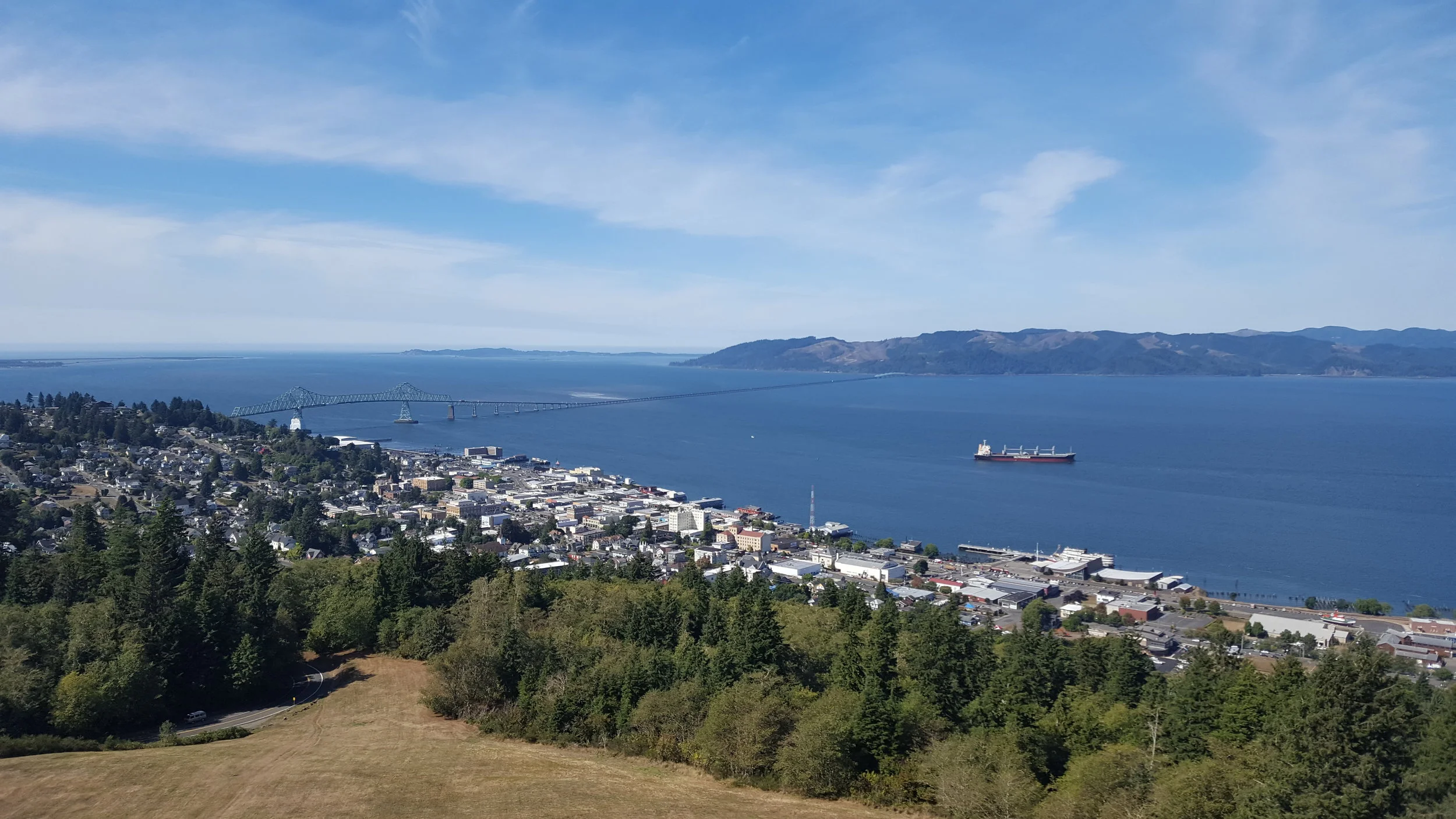 Will venmo you $5 if you can spot Spud. Also, Washington in the distance and The Megler Bridge, which we crossed into Oregon.