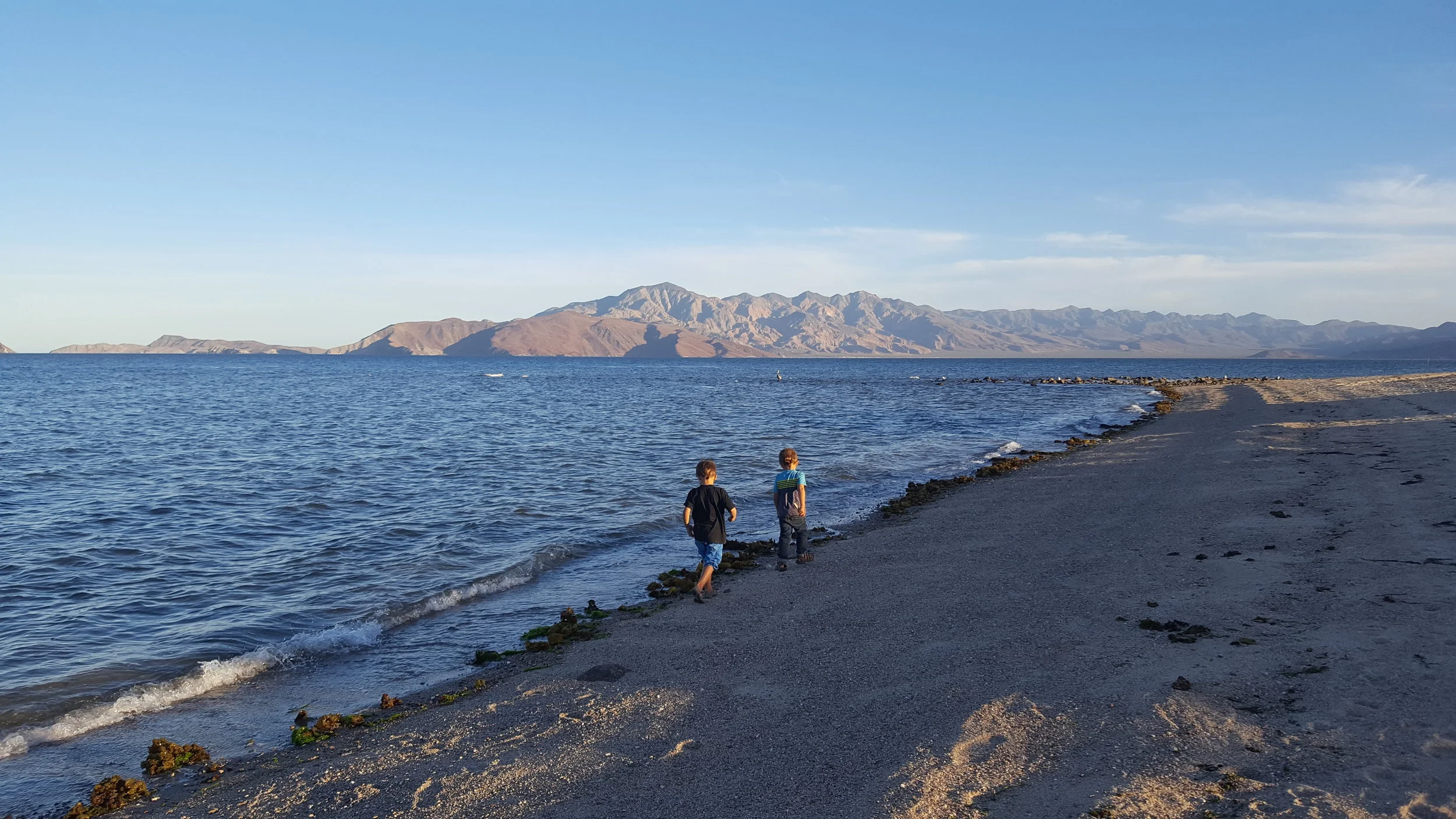 First moment out of Spud - racing to the water's edge to cehck out the beach.