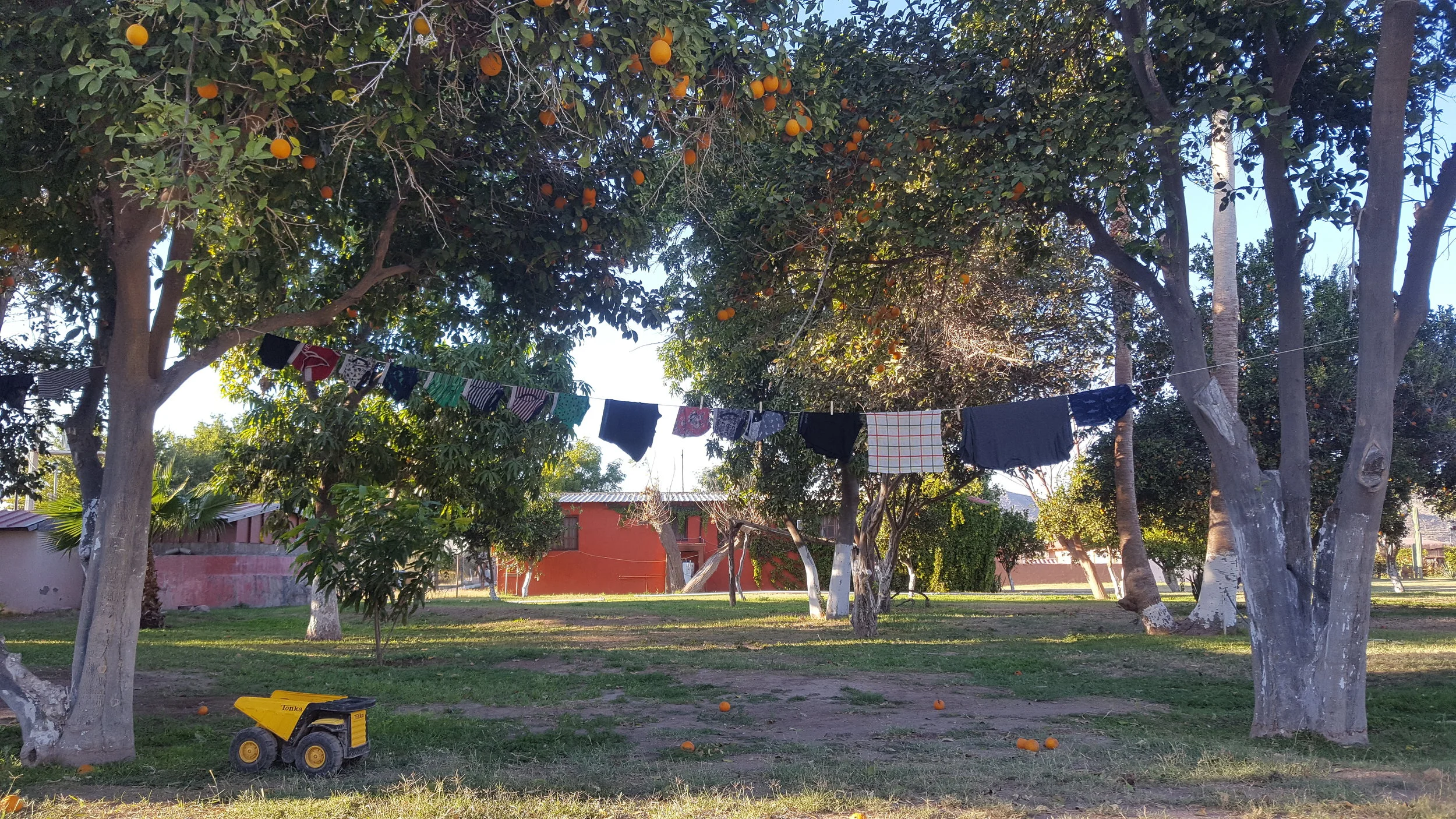 Laundry hung between trees...the simple life.