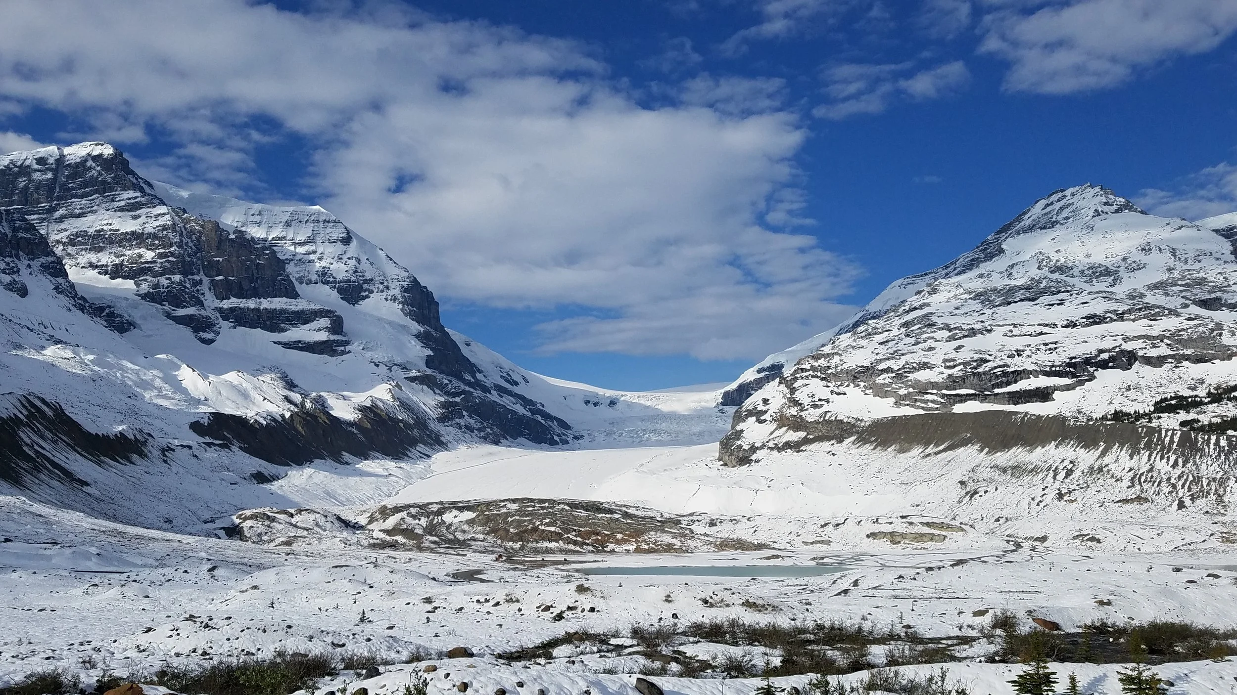 The following morning we were back to witness a sunny view of the Athabasca Glacier