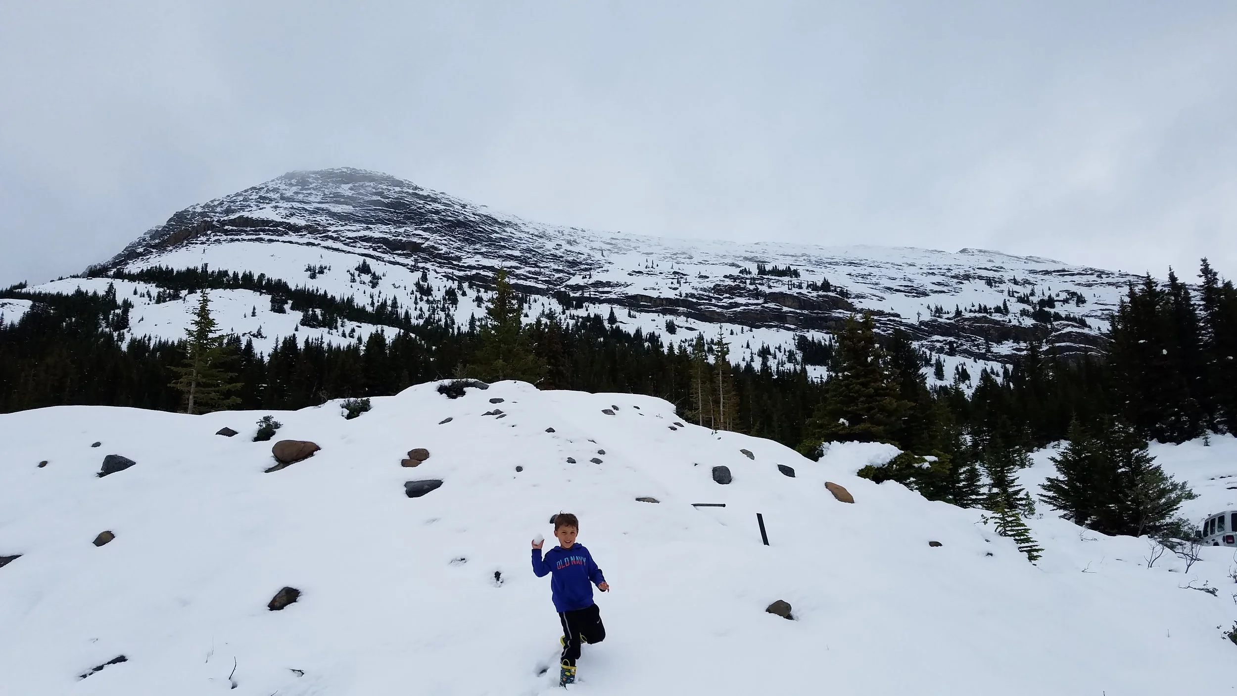 Snowball fight at the Icefields Visitors Center