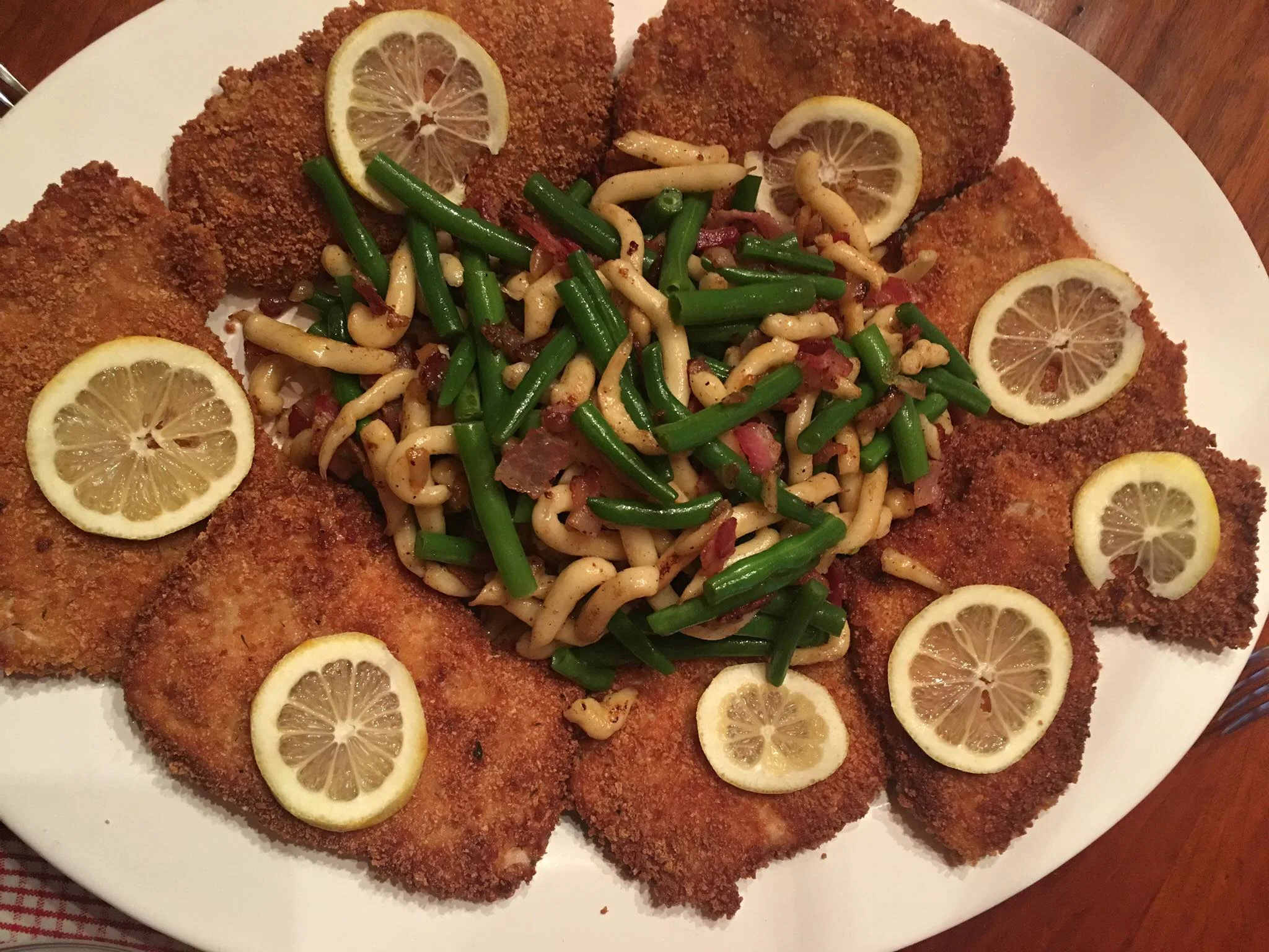 Spätzle with Bacon, Green Beans and Caramelized Onions