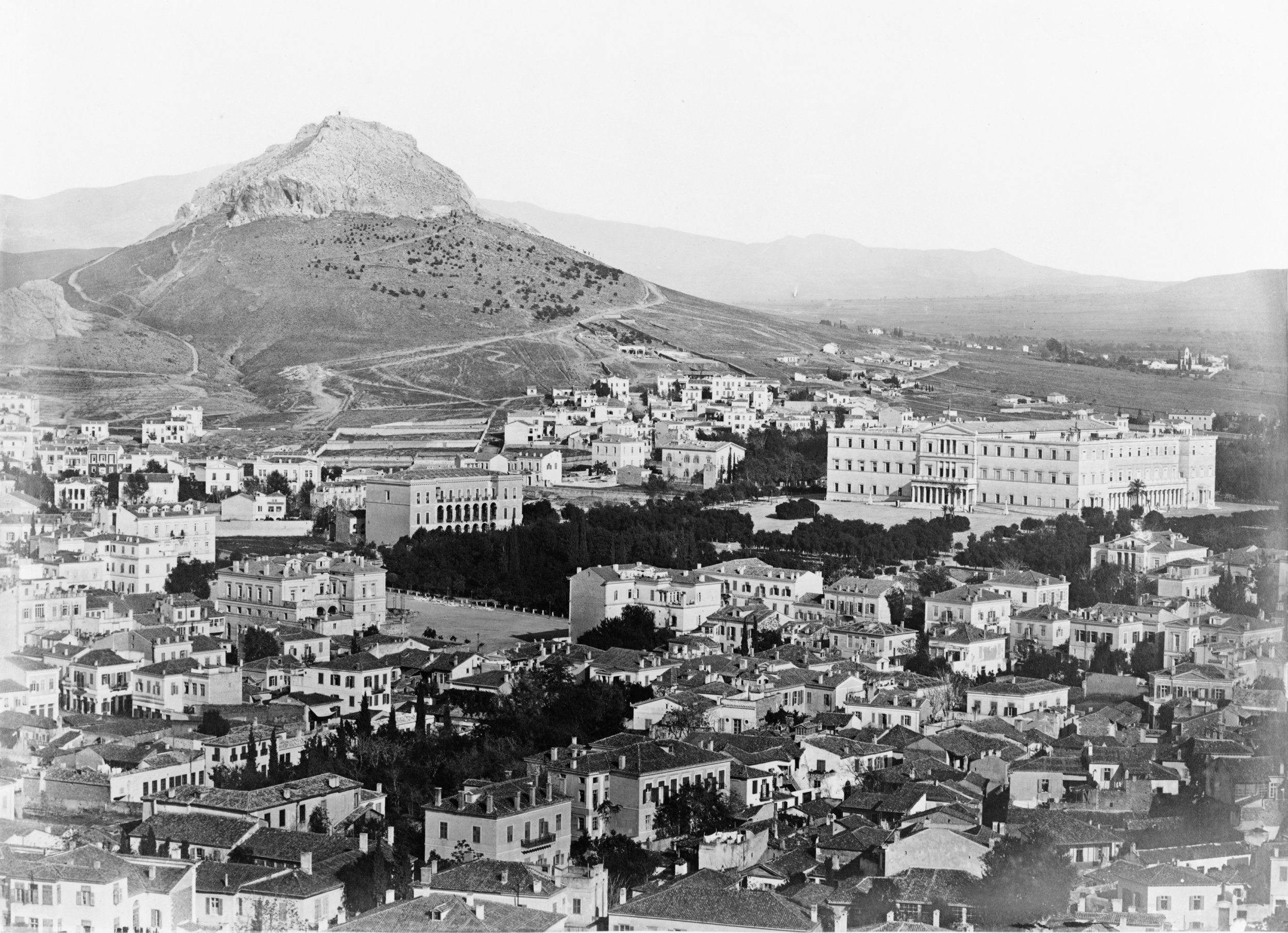 Panoramic view of Athens showing the Old Royal Palace and Mount Lycabettus, taken between 1850 and 1880. Courtesy of the Library of Congress.