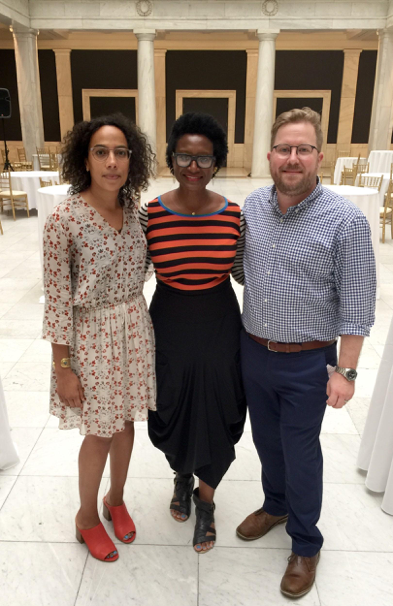 Luckett (middle) with 20/20 curators, Amanda Hunt (left) of the Studio Museum in Harlem and Eric Crosby (right) of the Carnegie Museum of Art. Courtesy of Kilolo Luckett.