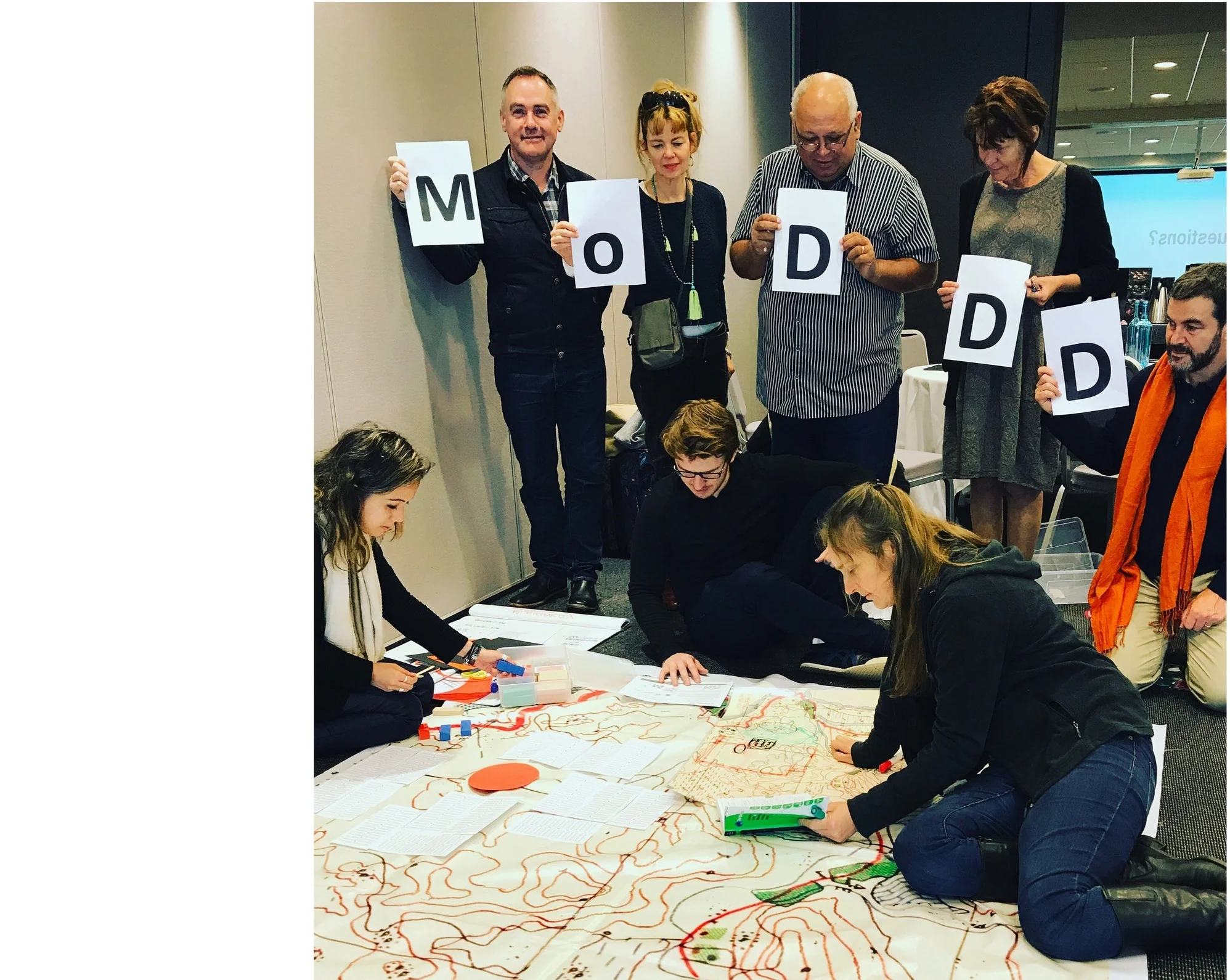 Charlesworth and faculty participating in a mapping workshop, Master of Disaster, Design and Development (MODD) program, RMIT University. Courtesy of Esther Charlesworth.