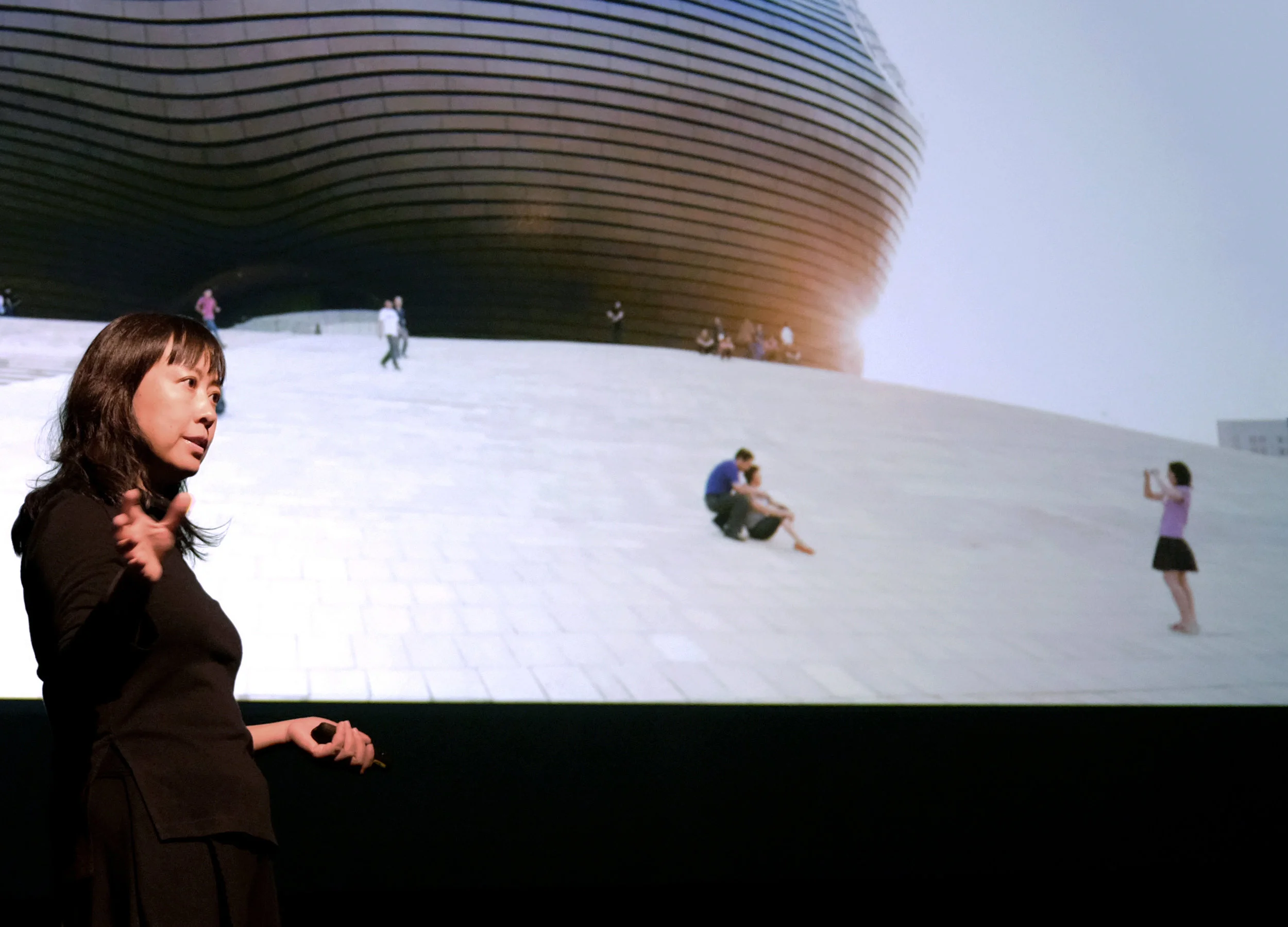 Dang Qun presenting her lecture “ Future City: Human and Nature ” at the Carnegie Mellon School of Architecture Fall 2018 Lecture Series. Photo: Michael Powell.