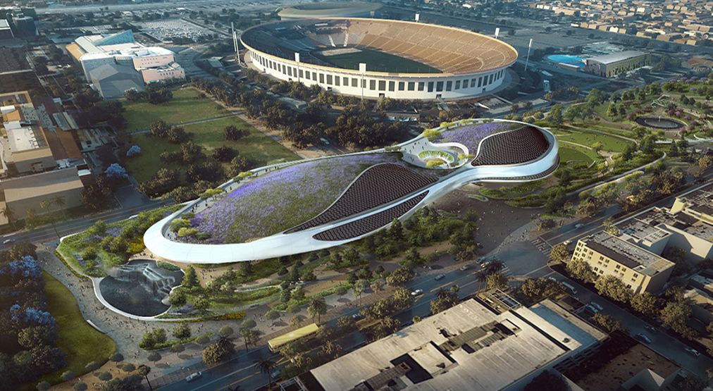 Rendering of the Lucas Museum of Narrative Art project in Los Angeles. Courtesy of MAD Architects.