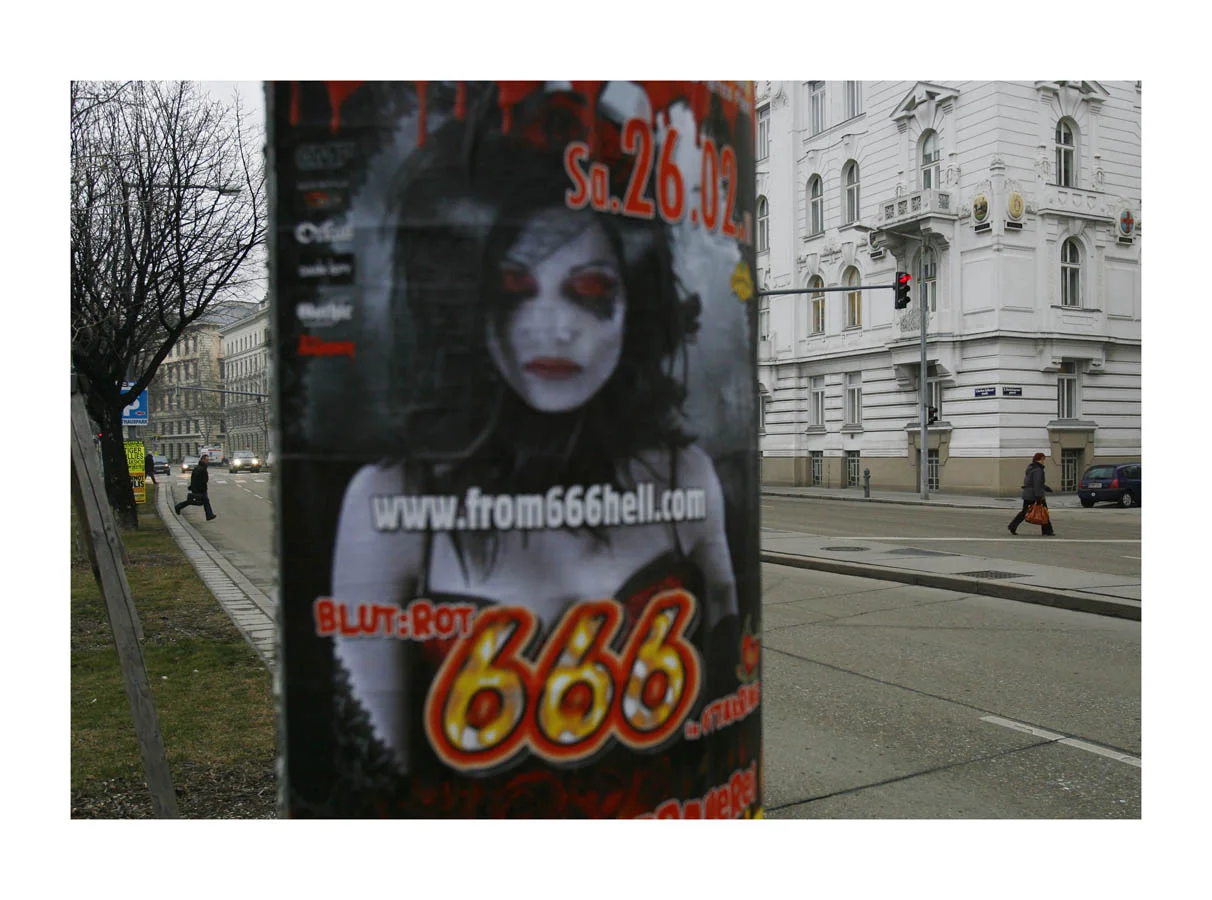 666 (Vienna, Austria, 2011) by Johnny Green (33 x 43cm) Price: £250 Size: 13 H x 16.9 W x 1.2 in This is the 1st of 12 Limited Edition C-type Lambda prints, encased in a beautiful gloss white ayous wood frame. The matt photograph is signed & dated en verso by the artist and has an elegant off white mount also.