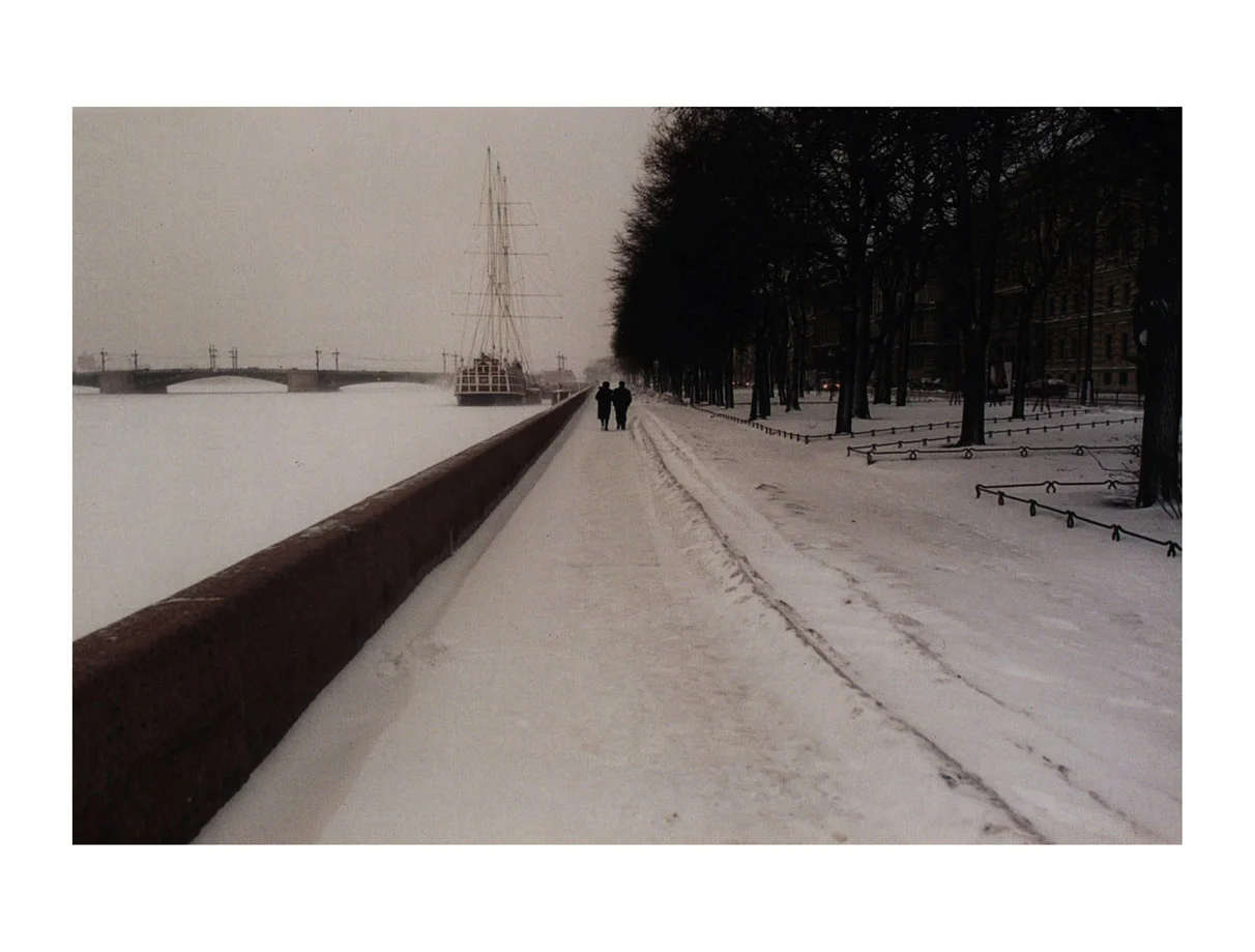 Ice River Love (Saint Petersburg, Russia, 2002) by Johnny Green (41 x 51cm) Price: £250 Size: 16.2 H x 20.1 W x 0.8 in This is the 1st of 21 Limited Edition C-type Lambda prints, encased in a beautiful, silver metallic frame. The matt photograph has an elegant off white mount which is signed and numbered by the artist.